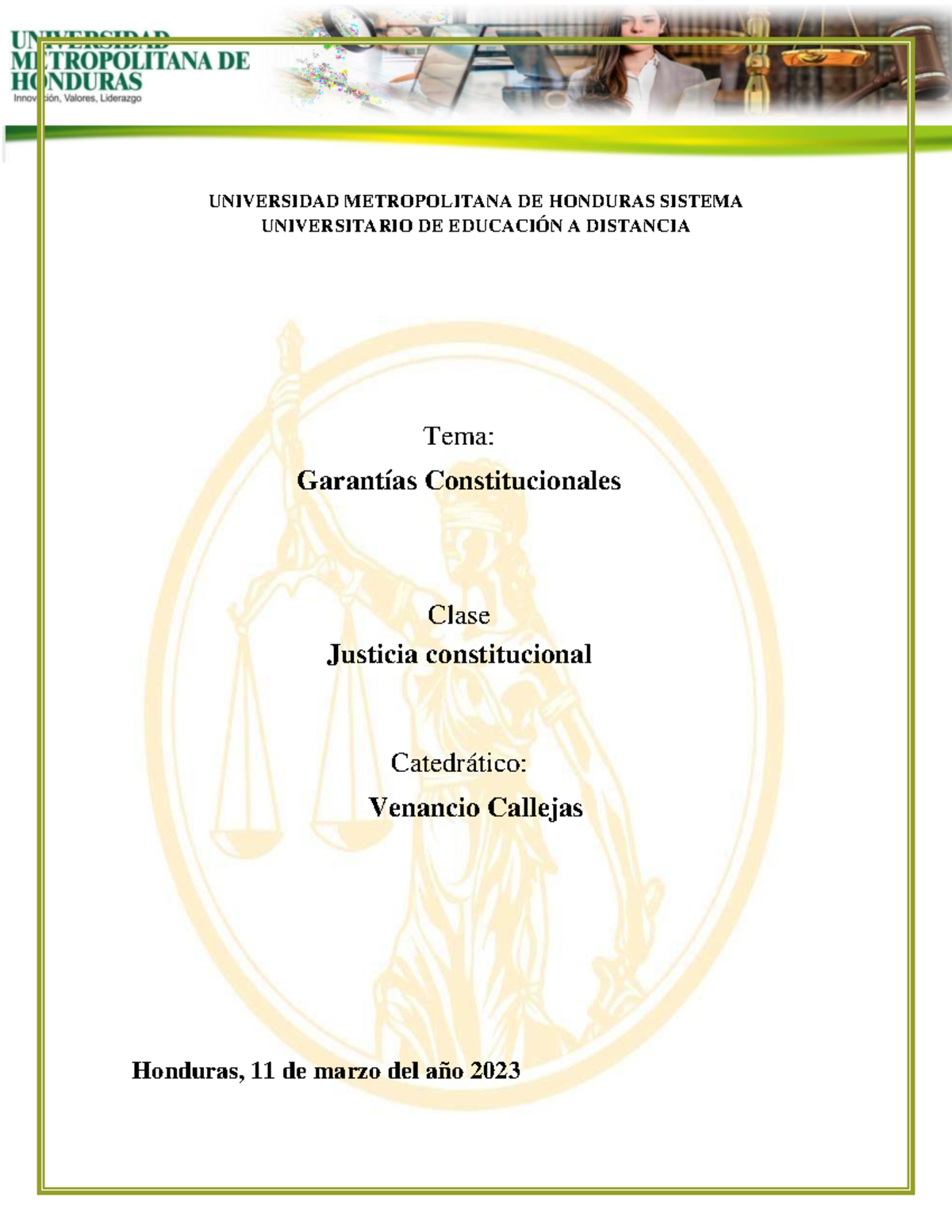 Garantias Constitucionales UNIVERSIDAD METROPOLITANA DE HONDURAS