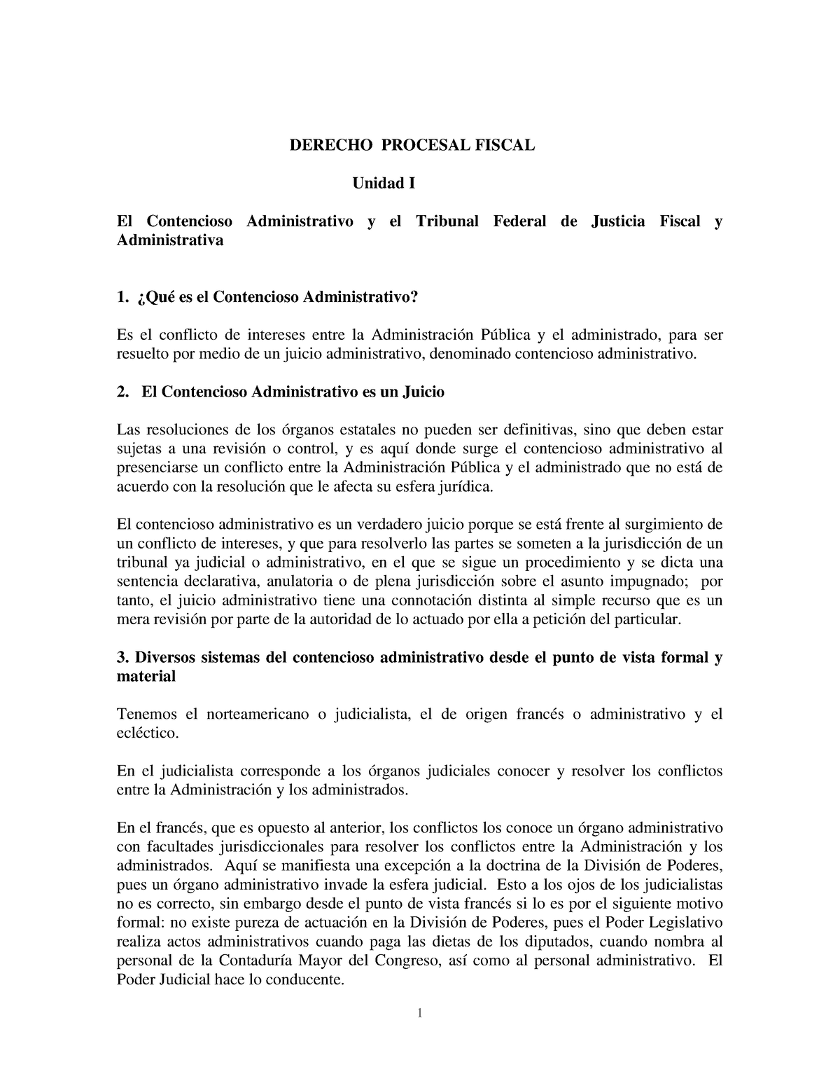 Derecho Procesal Fiscal Unidad I El Cont Derecho Procesal Fiscal