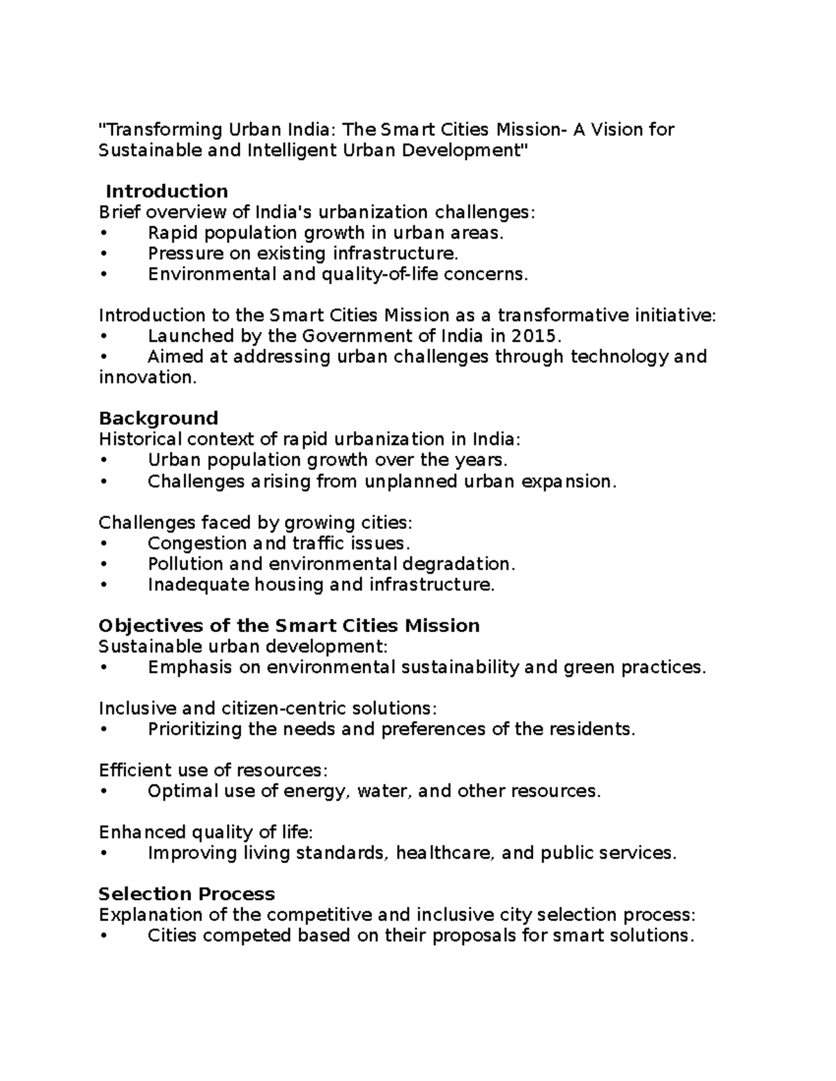 "Transforming Urban India- The Smart Cities Mission- A Vision for ...