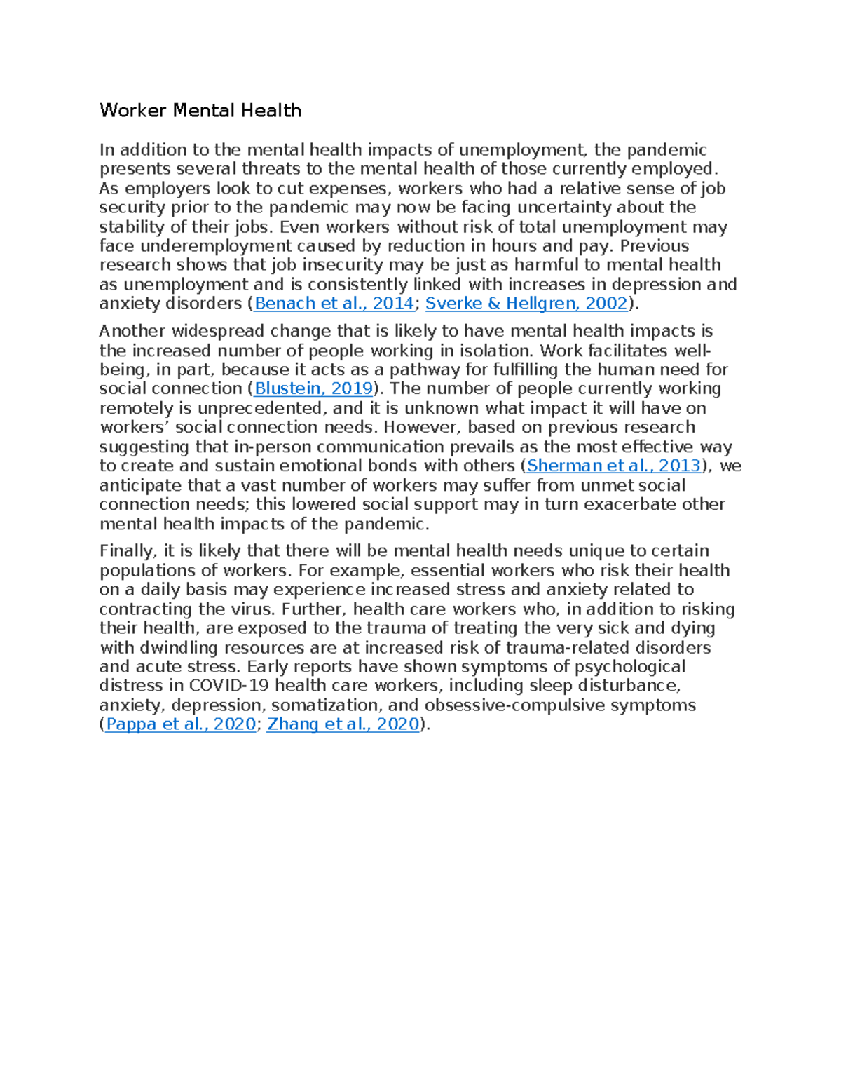 Worker Mental Health - asdfghjkl - Worker Mental Health In addition to ...
