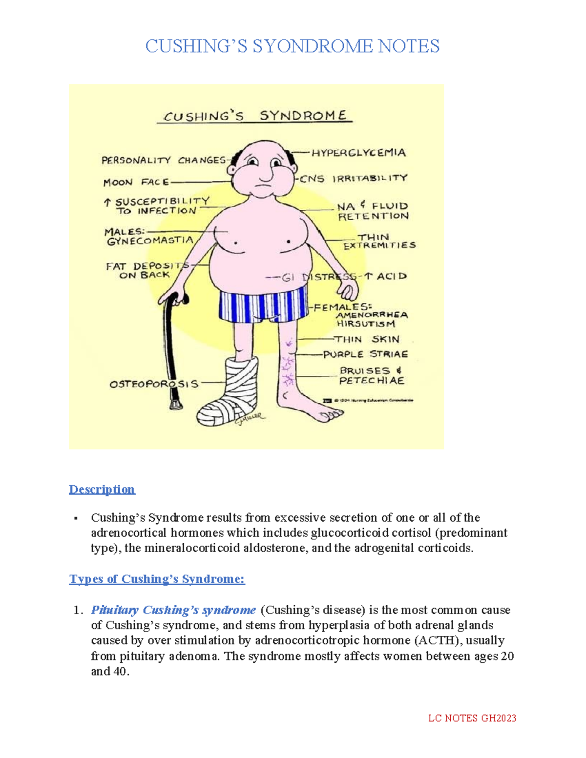 Cushings Syndrome Nursing Notes Description Cushings Syndrome