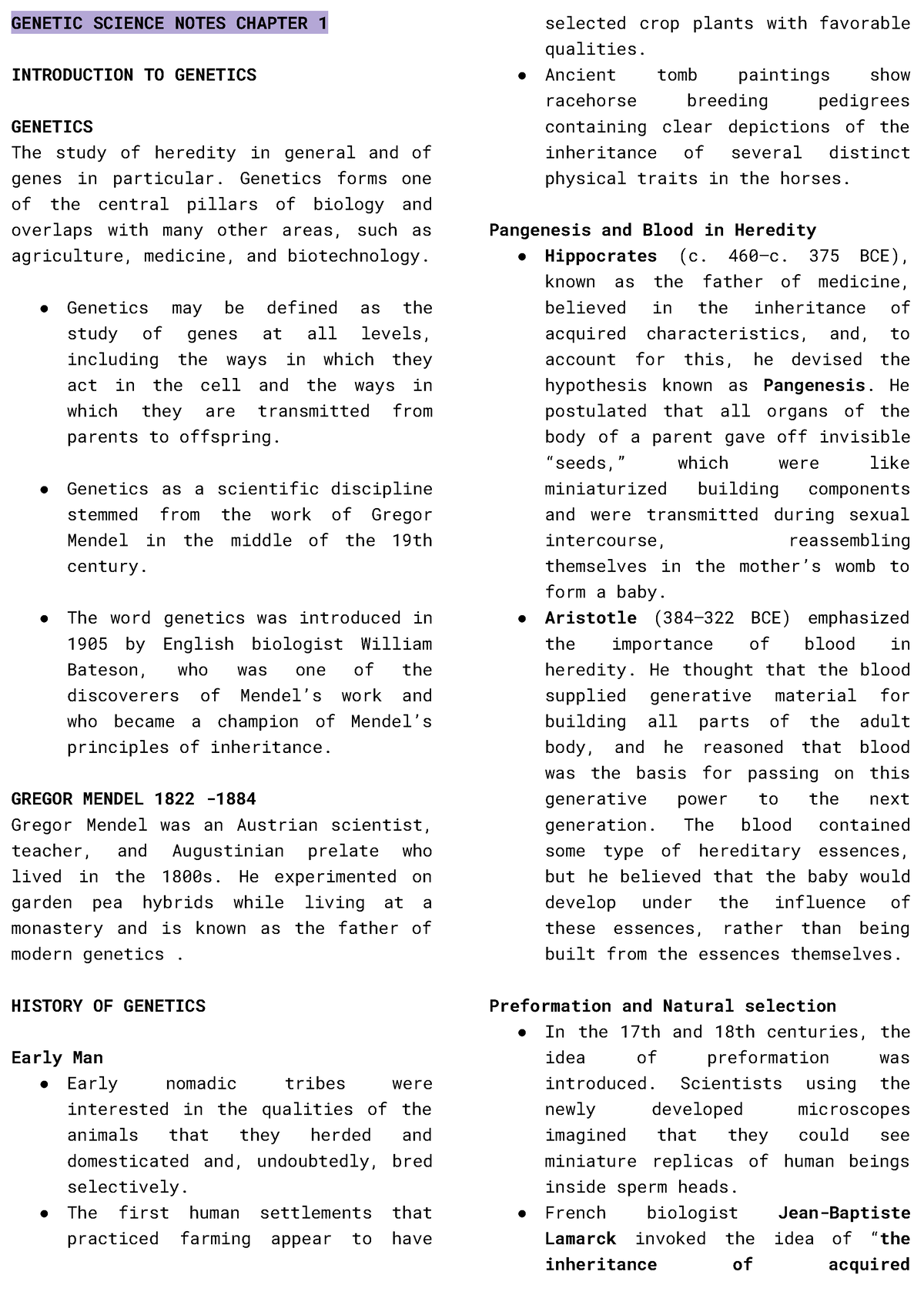 Genetic Science Notes Chapter 1 - GENETIC SCIENCE NOTES CHAPTER 1 ...