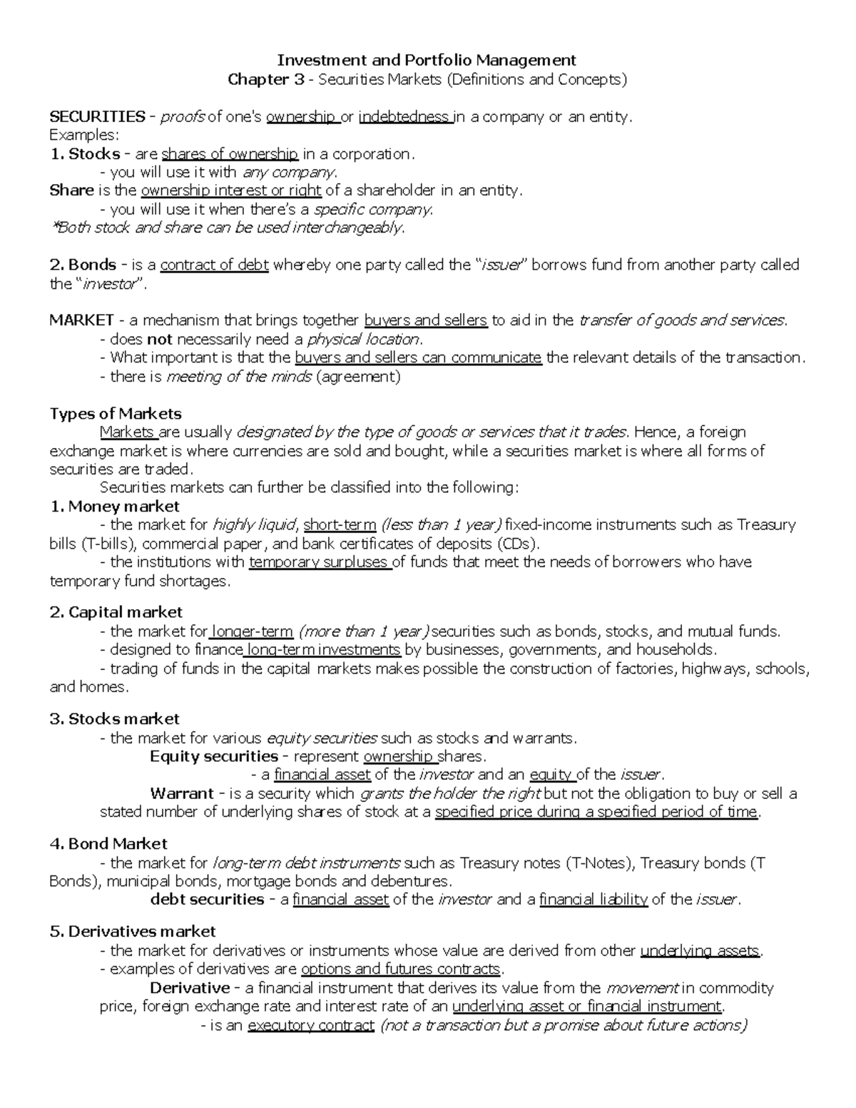Chapter 3 Securities Market - Investment and Portfolio Management ...