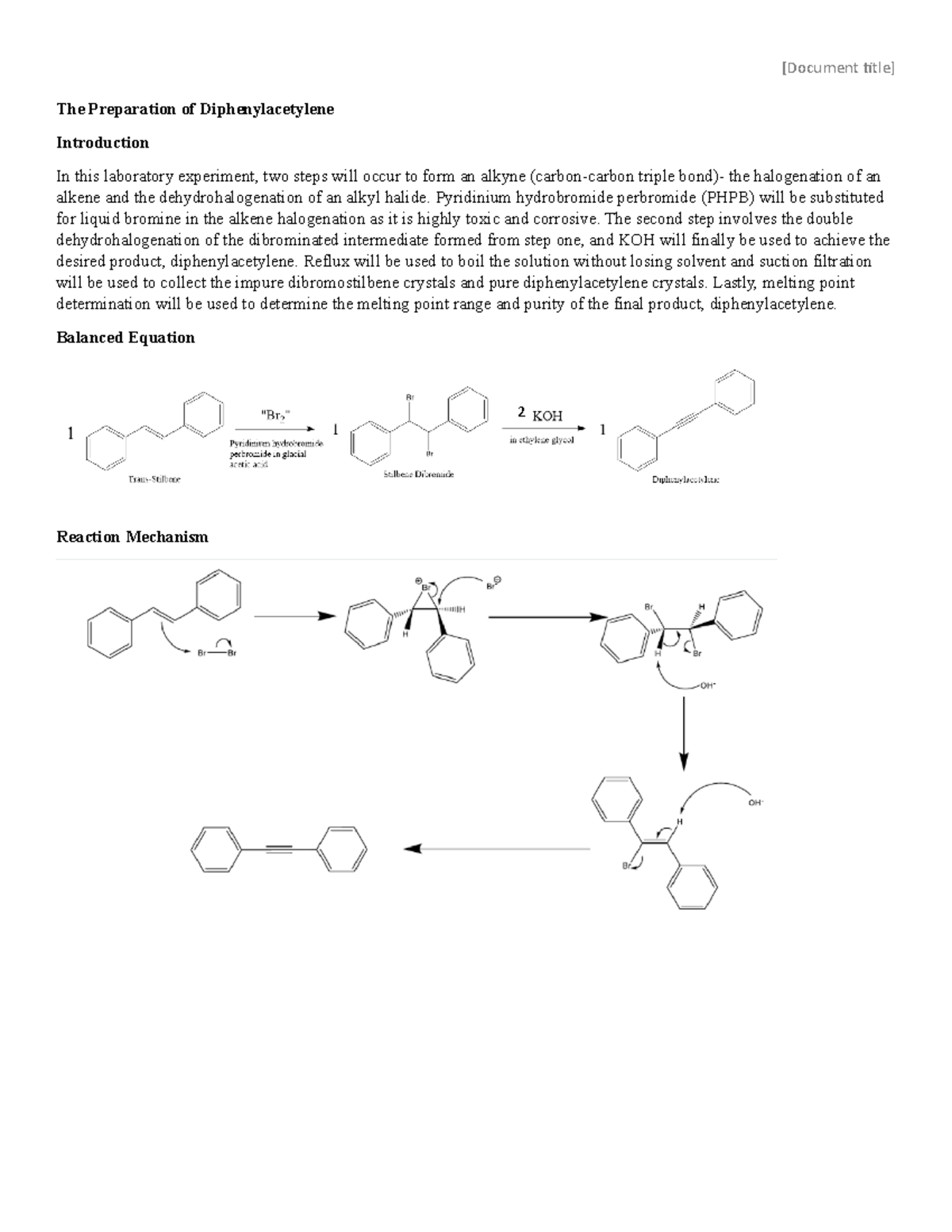 Preparation Of Diphenylacetylene - CHEM 2211L - UGA - Studocu