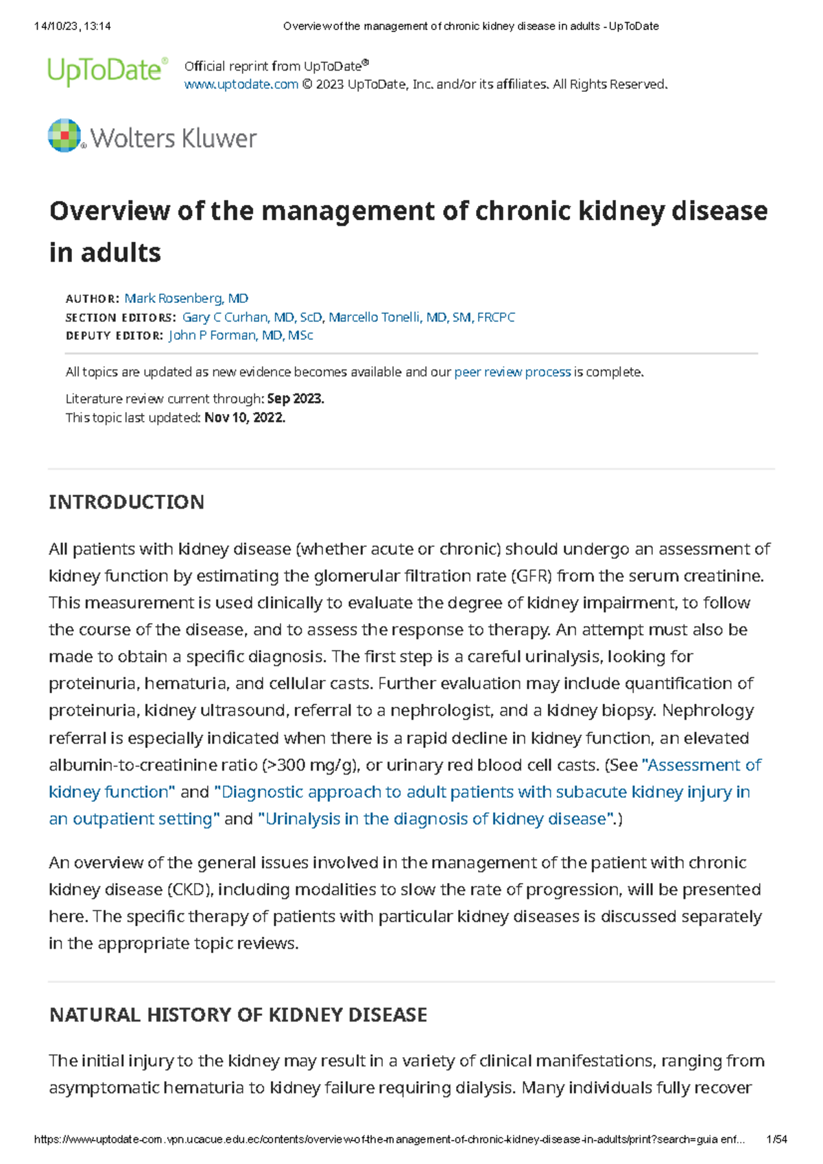 Overview Of The Management Of Chronic Kidney Disease In Adults - Up To ...