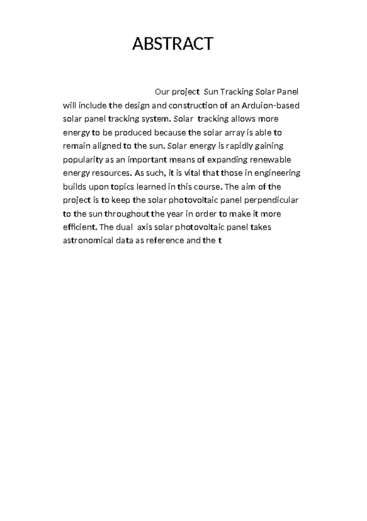 Shravani - ABSTRACT Our project Sun Tracking Solar Panel will include ...
