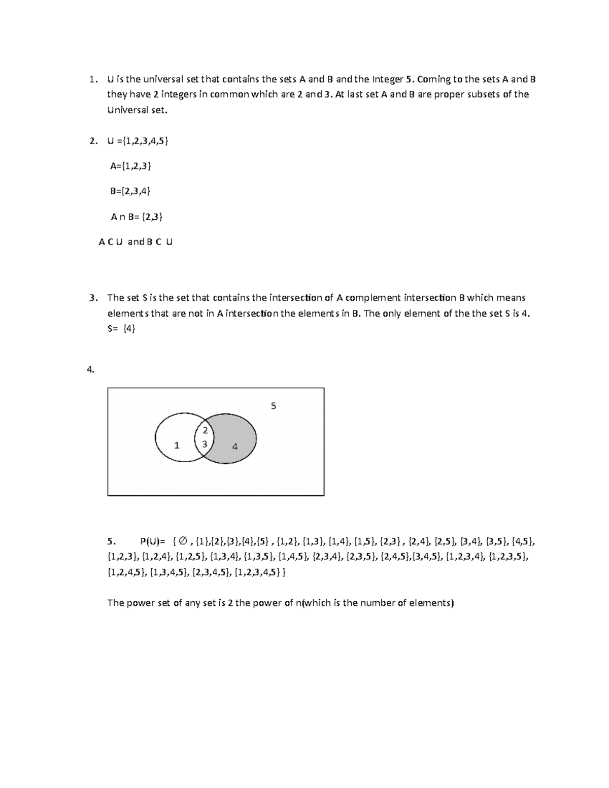 Written Assignment unit 2 U is the universal set that contains the