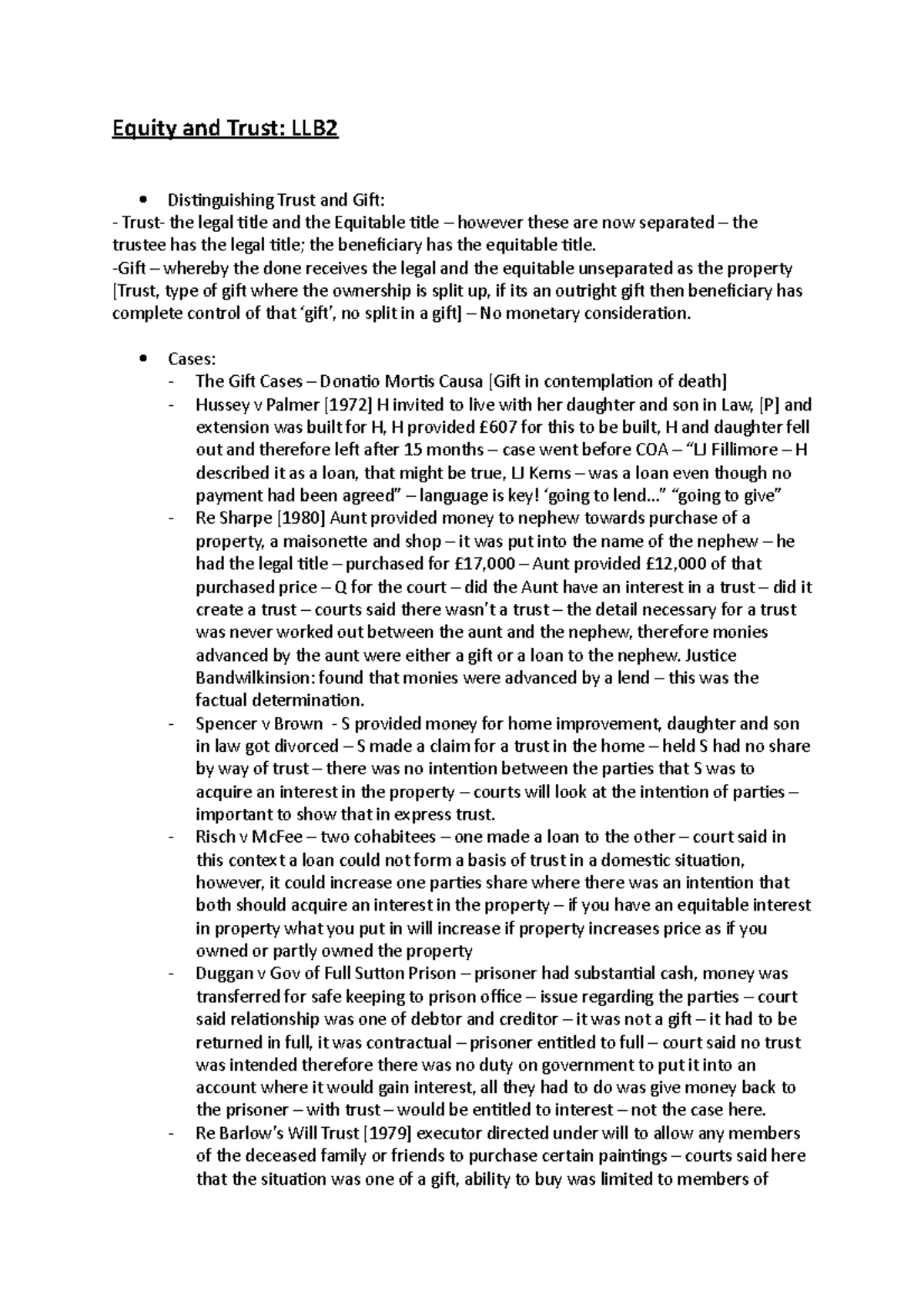 Equity - Term 1 - Lecture notes 1-10 - Equity and Trust: LLB2 ...