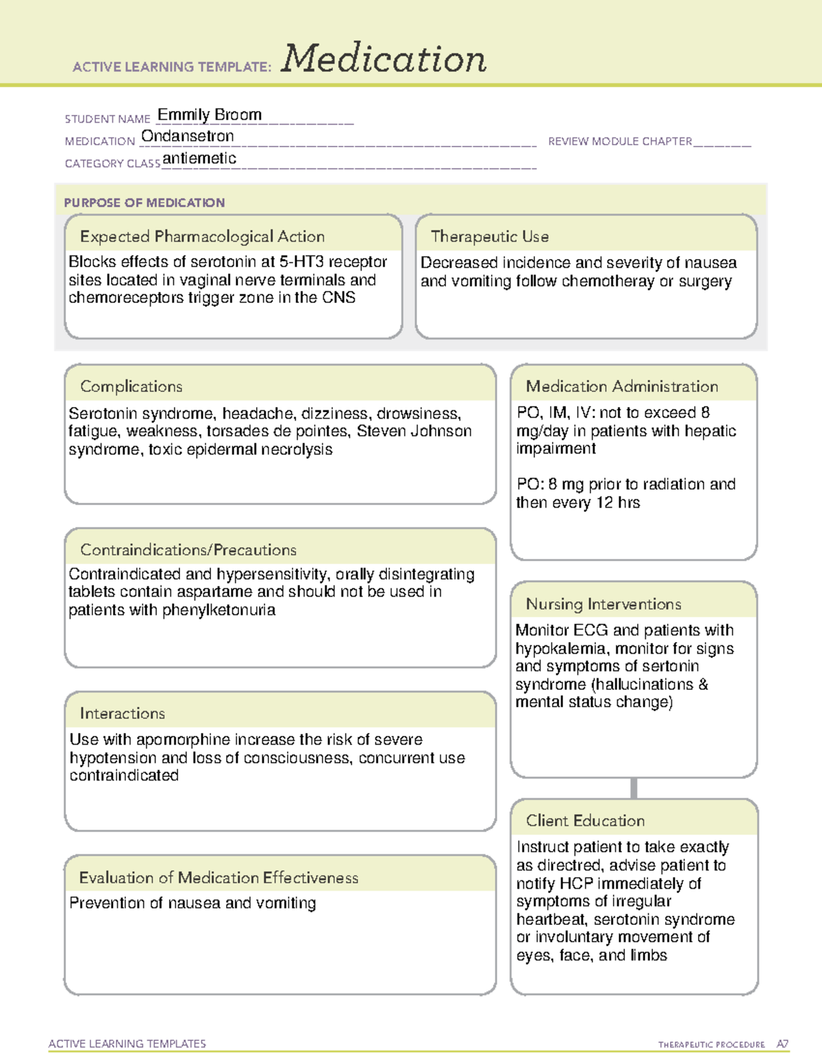 Ondansetron med template - NUR2502 - Studocu