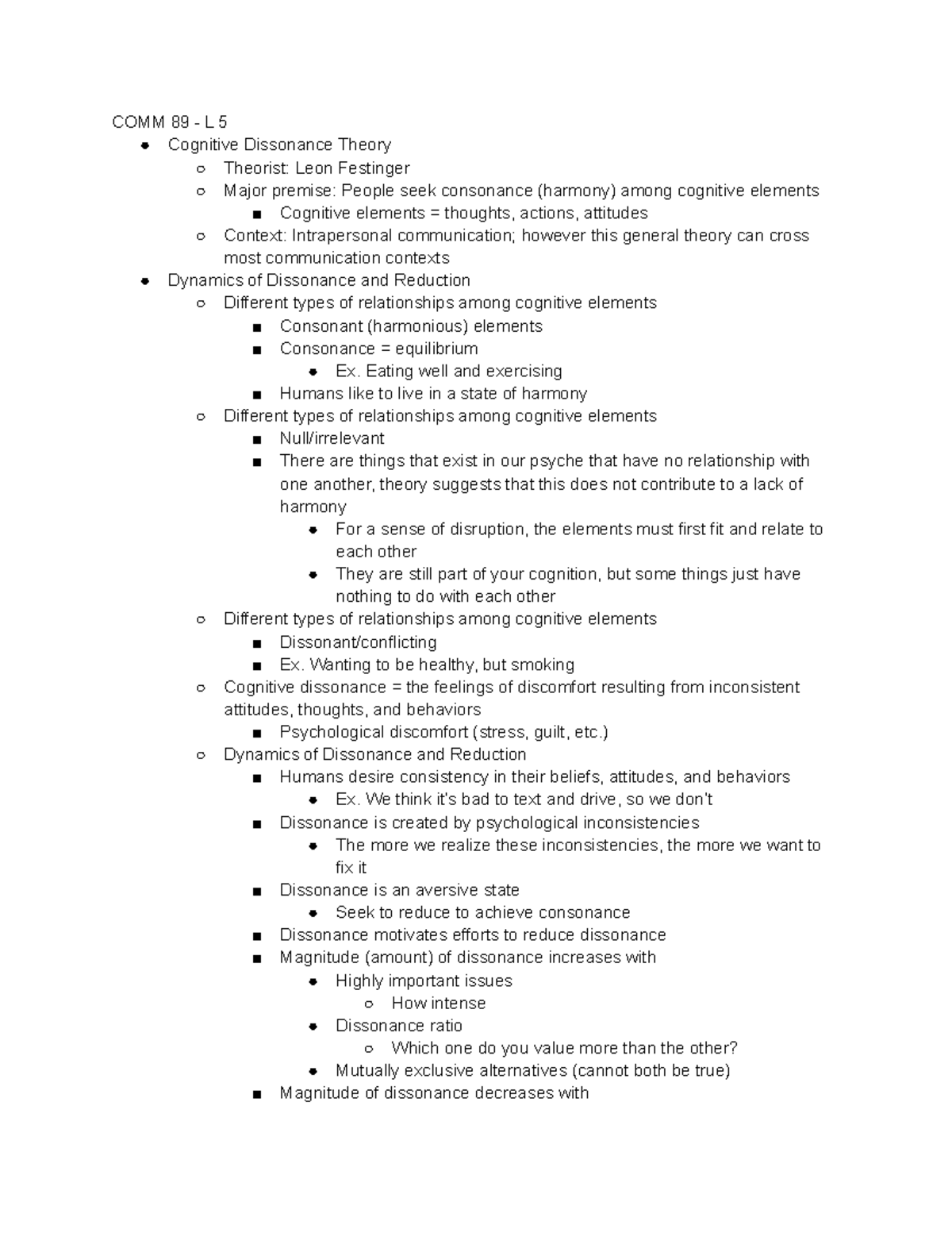 COMM 89 - L 5 - Professor Morola - COMM 89 - L 5 Cognitive Dissonance ...