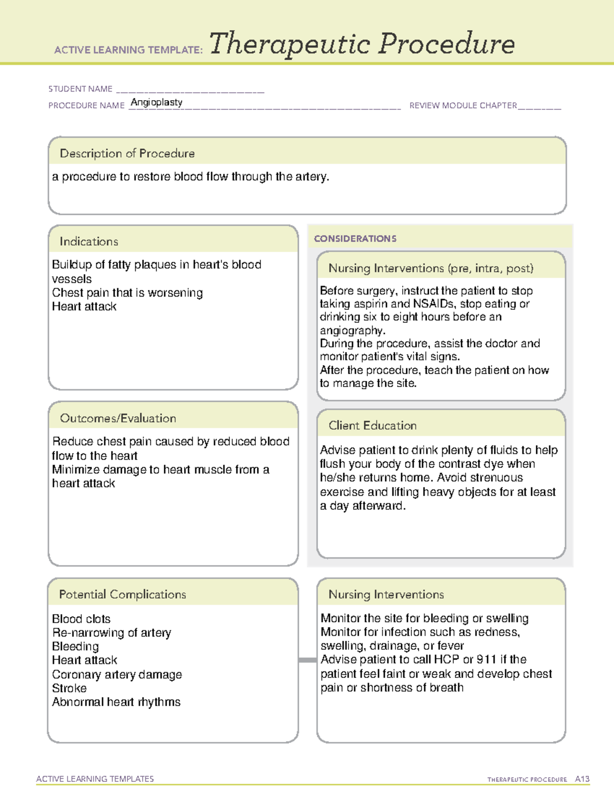 Angioplasty - ATI - ACTIVE LEARNING TEMPLATES THERAPEUTIC PROCEDURE A ...