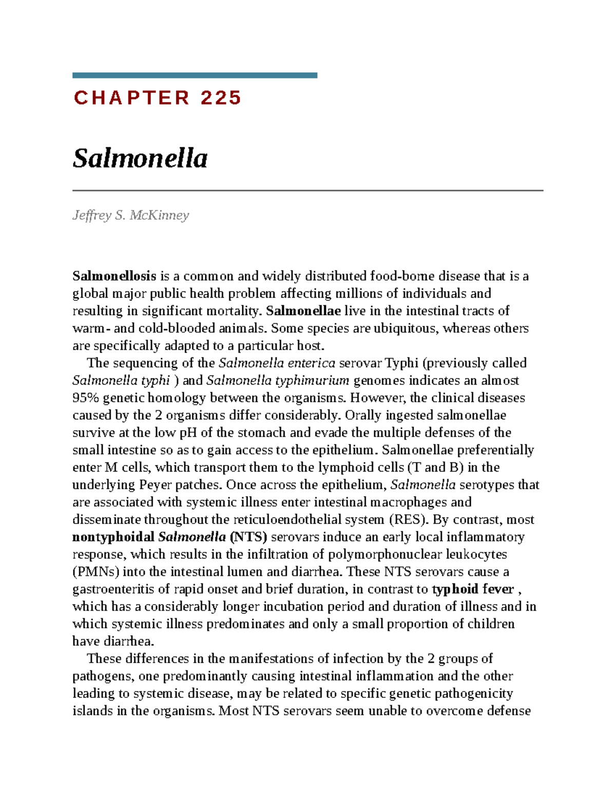Nelson Salmonella Important C H A P T E R 2 2 5 Salmonella Jeffrey