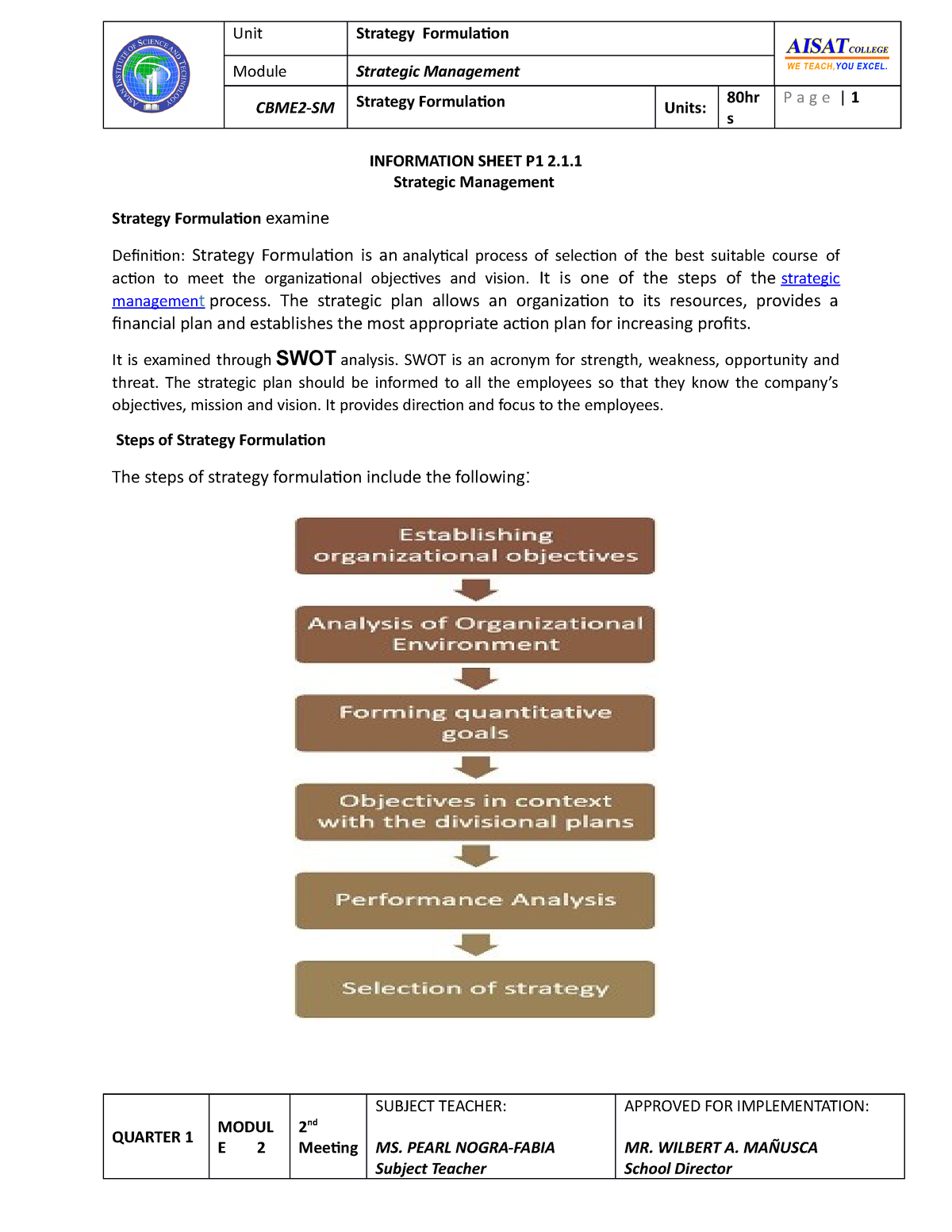 PNF Module 2 Strategic Mgt - Module Strategic Management CBME2-SM ...