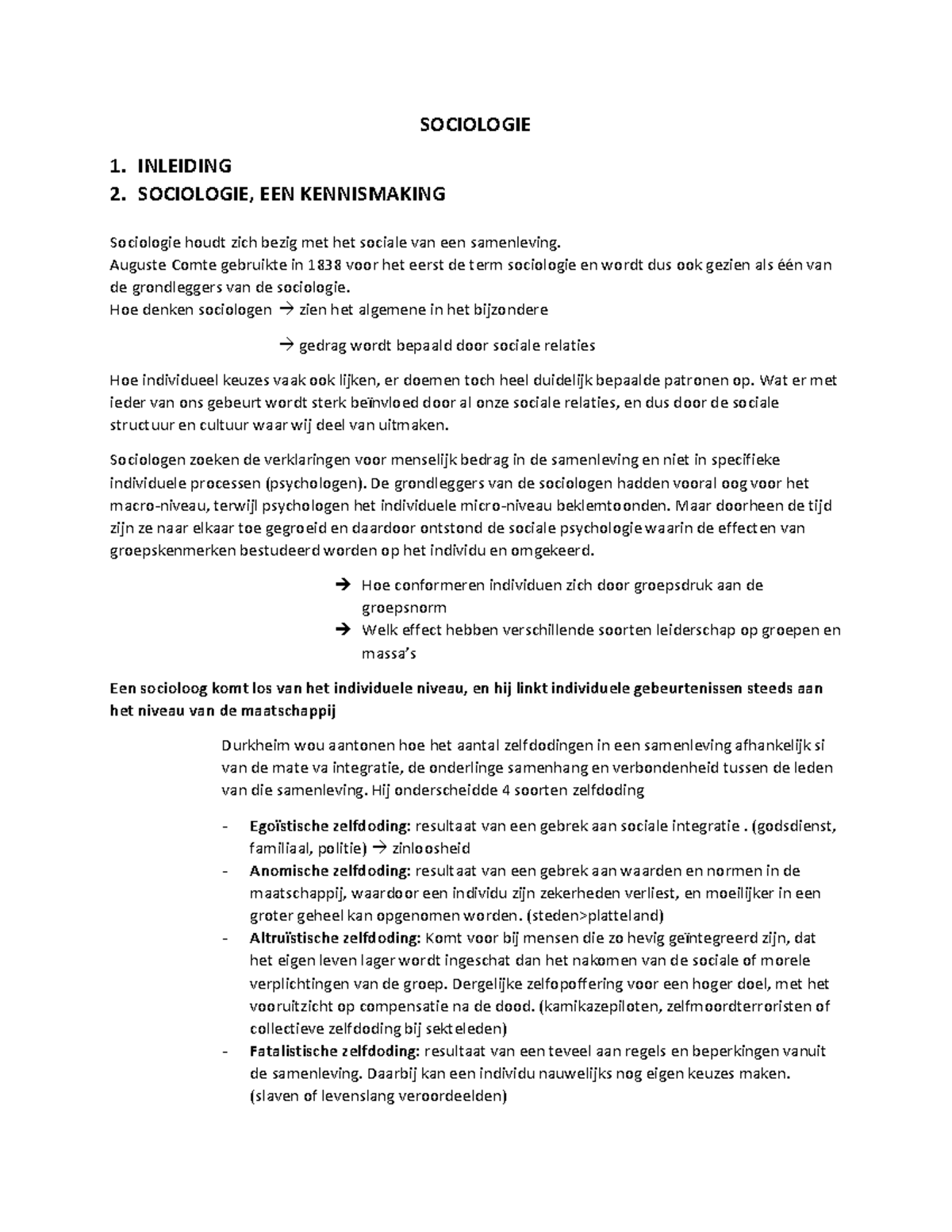 Samenvatting Sociologie - SOCIOLOGIE 1. INLEIDING 2. SOCIOLOGIE, EEN ...