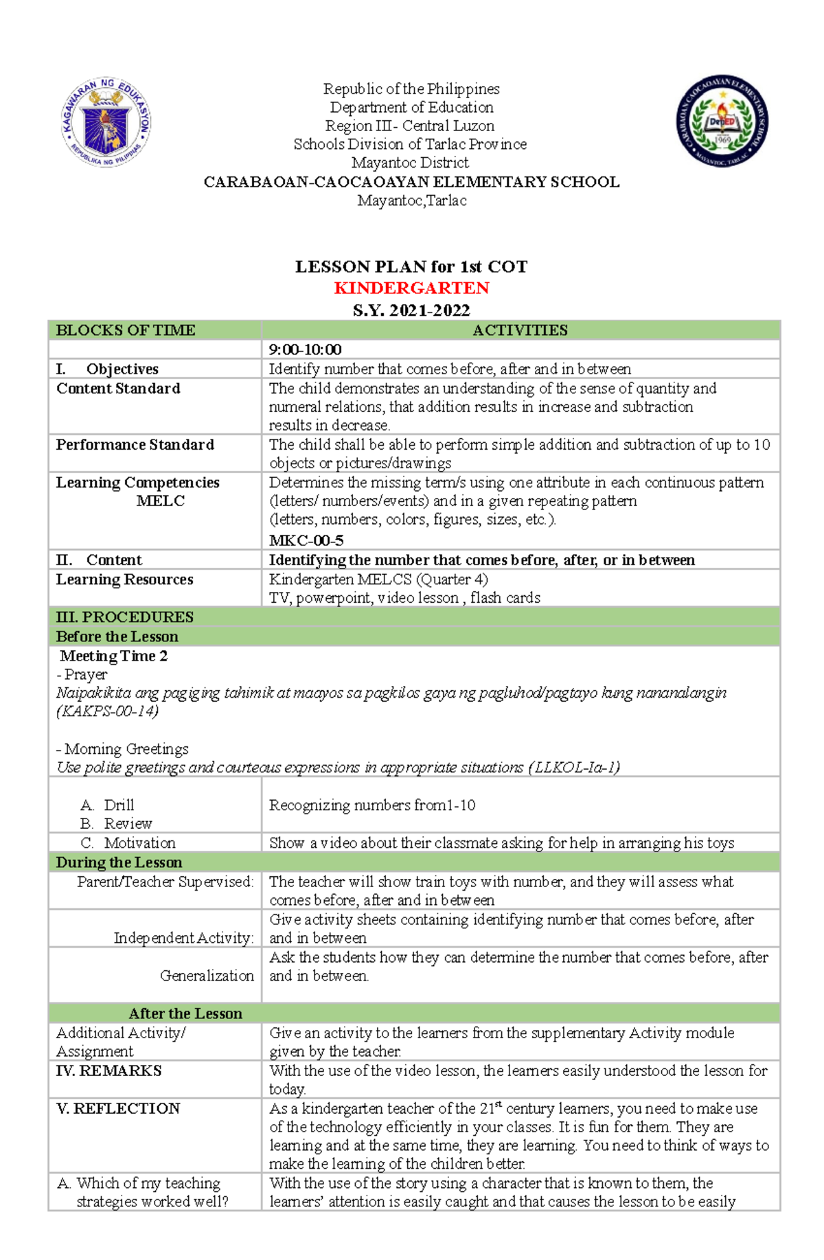 2nd Cot Lesson Plan In Work Period 2 2021 2022 Republic Of The Philippines Department Of