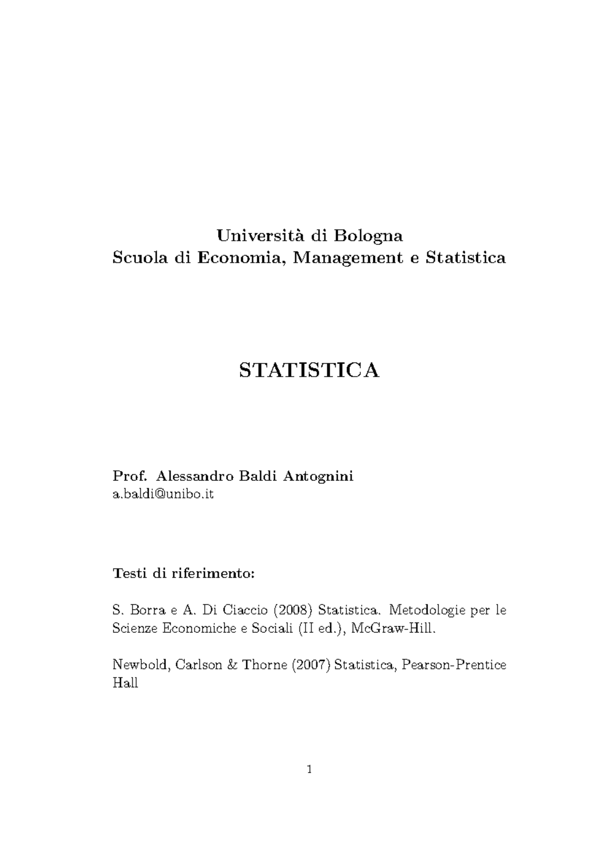 1 - Statistica Descrittiva - Universit`a di Bologna Scuola di Economia ...