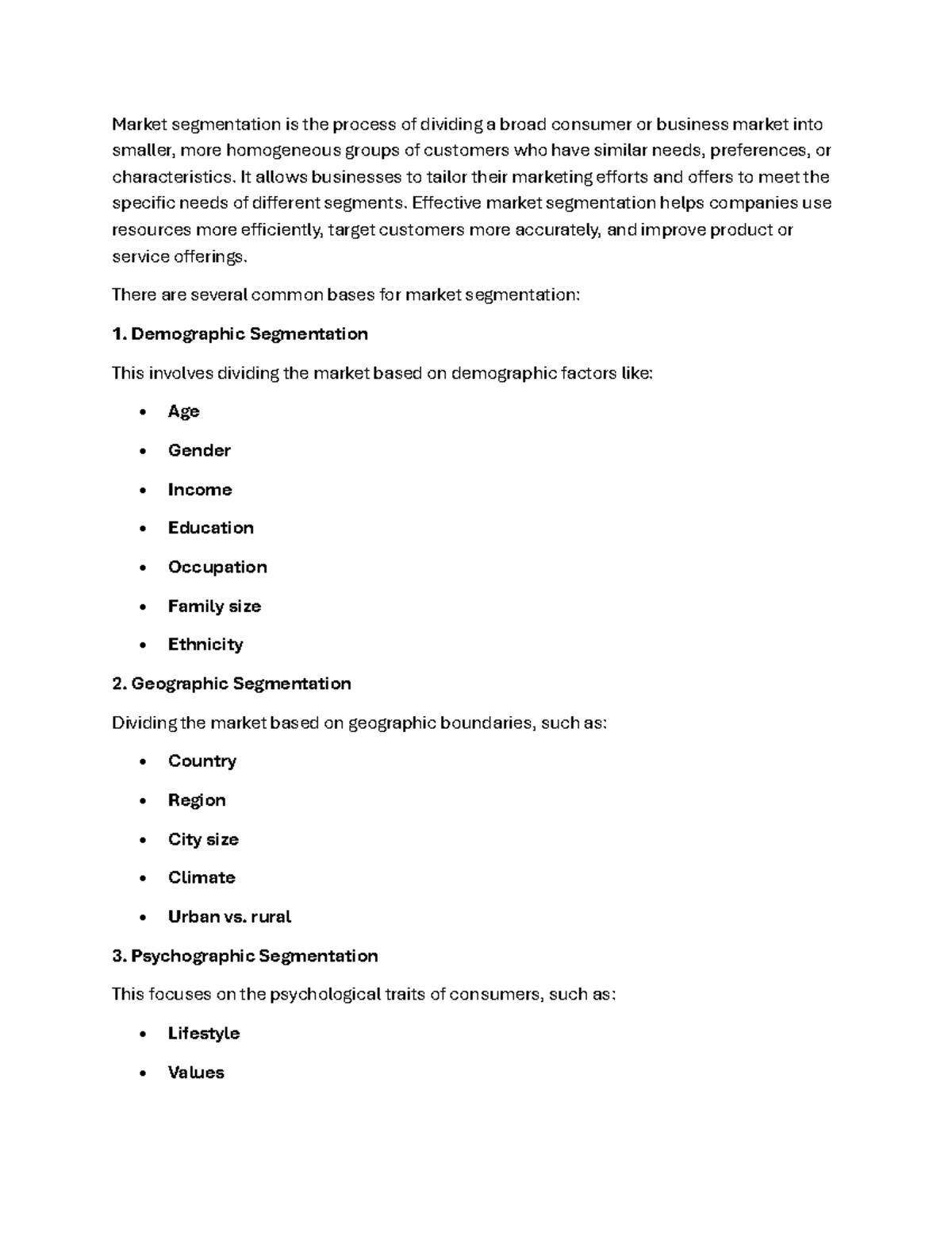 Markert segmentation - Summary Marketing management - Market ...