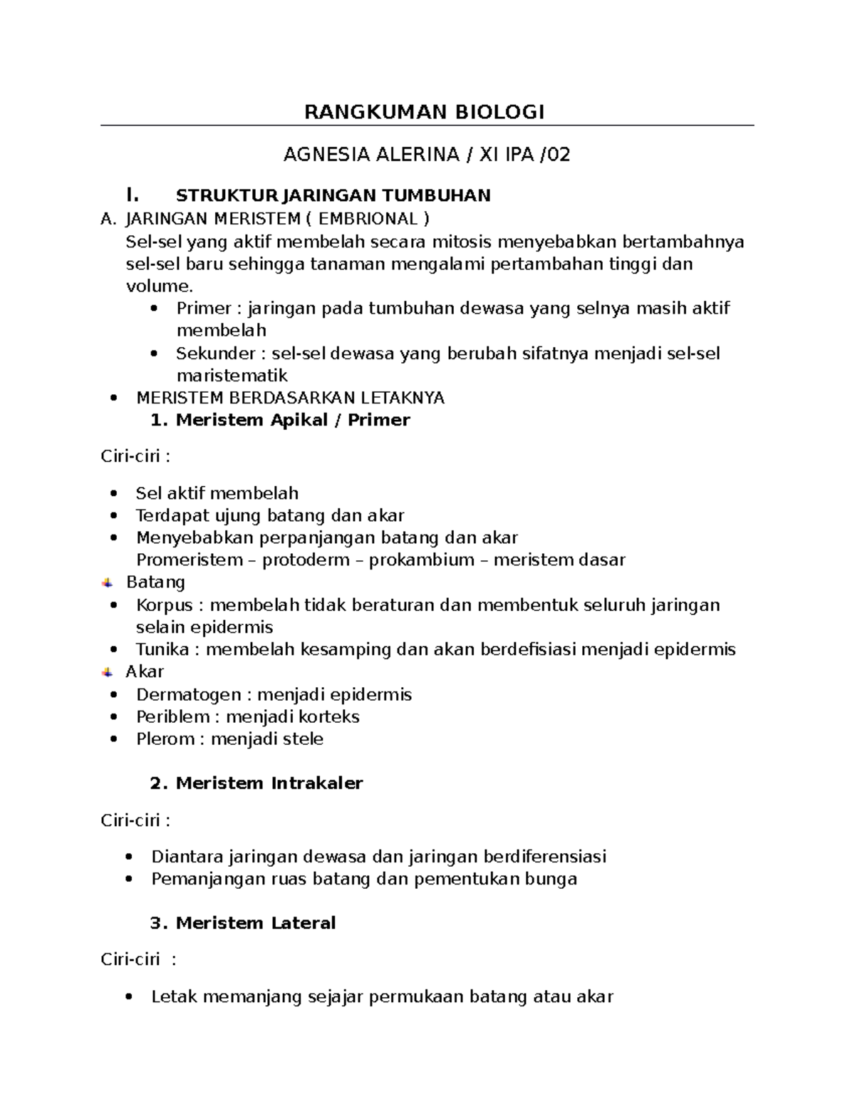 Rangkuman Biologi - RANGKUMAN BIOLOGI AGNESIA ALERINA / XI IPA / I ...