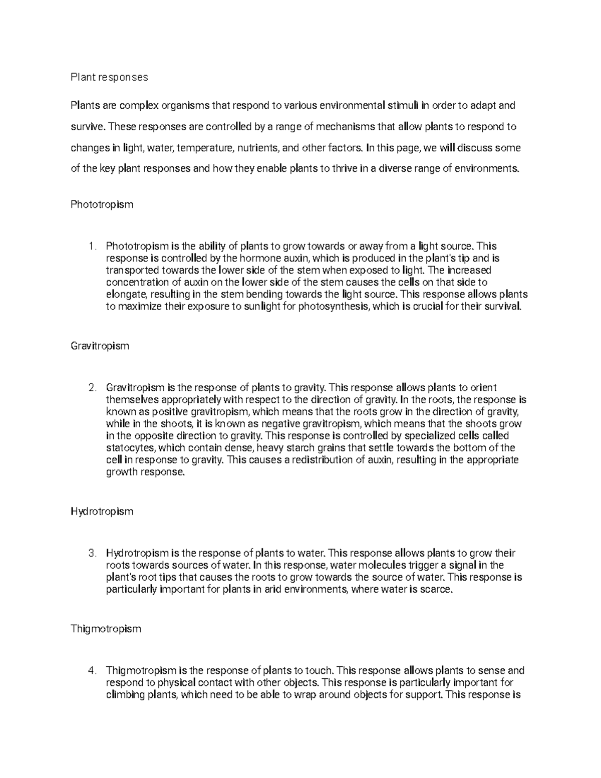 Plant responses - Plant responses Plants are complex organisms that ...