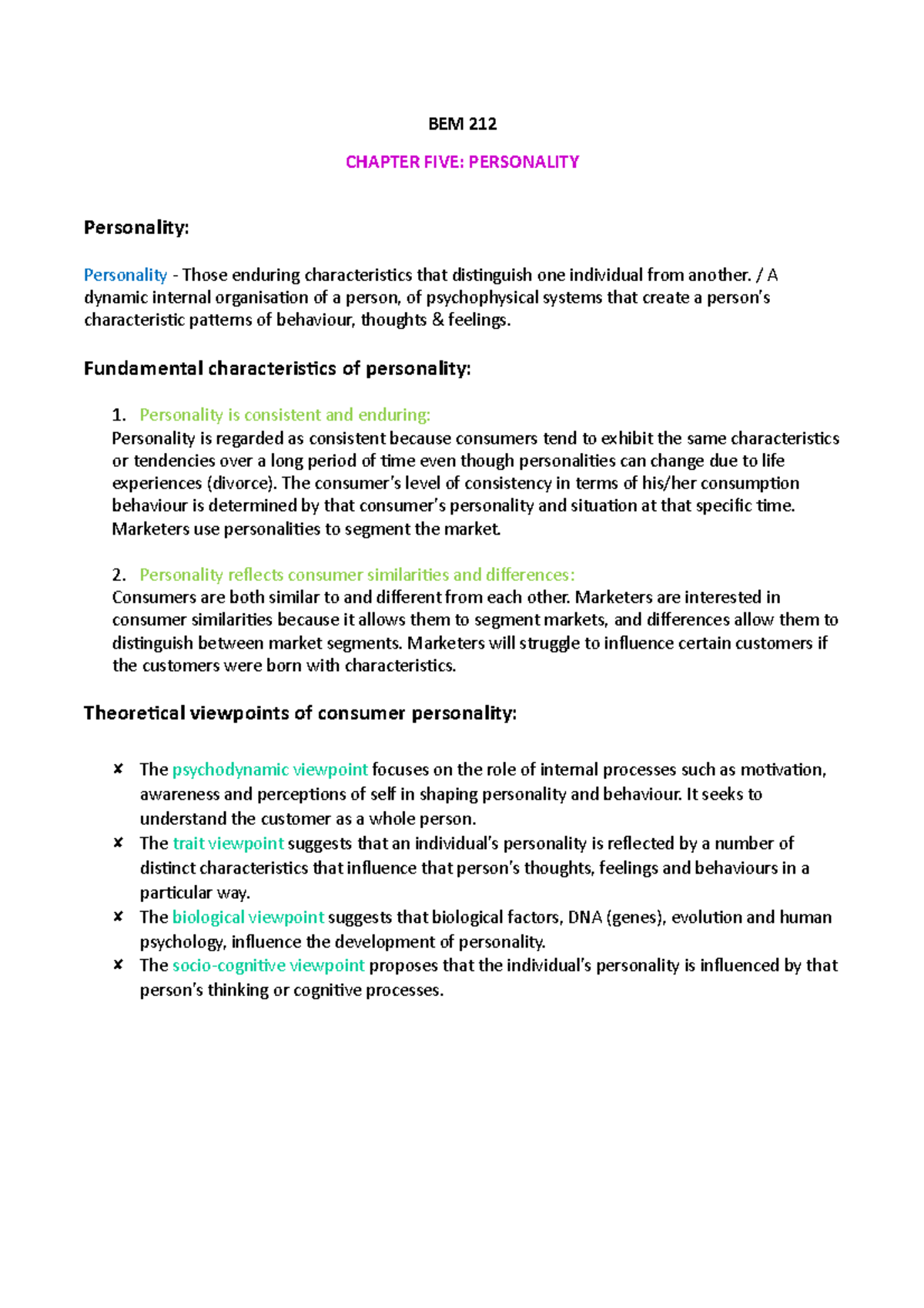 Chapter 5 - Summary Business management - BEM 212 CHAPTER FIVE ...