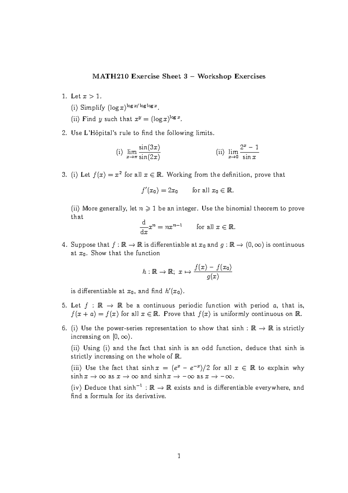 Math210 Exercise Sheet 3 Dk Math210 Exercise Sheet 3 Workshop