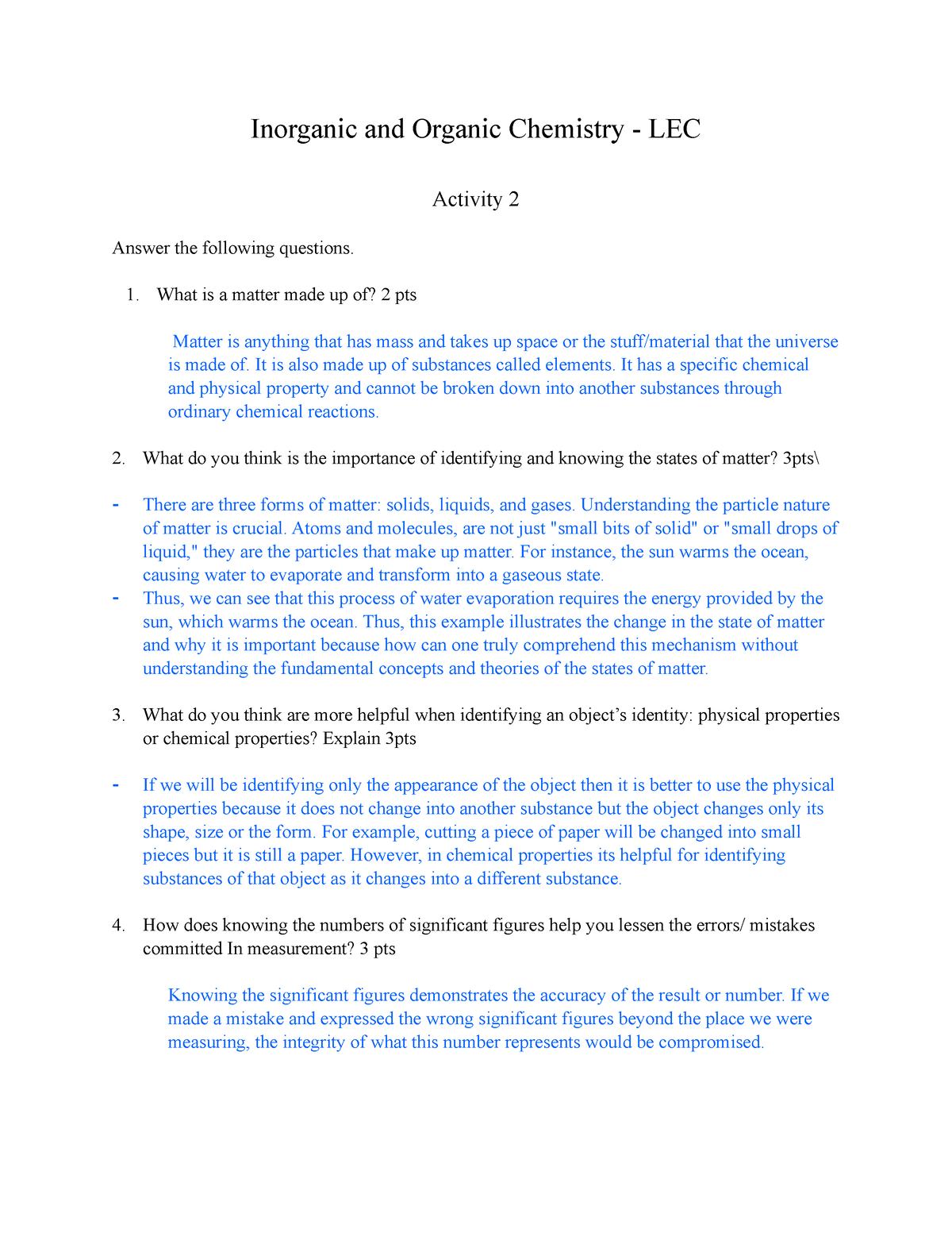 Activity 2 - Inorganic And Organic Chemistry - Inorganic And Organic ...