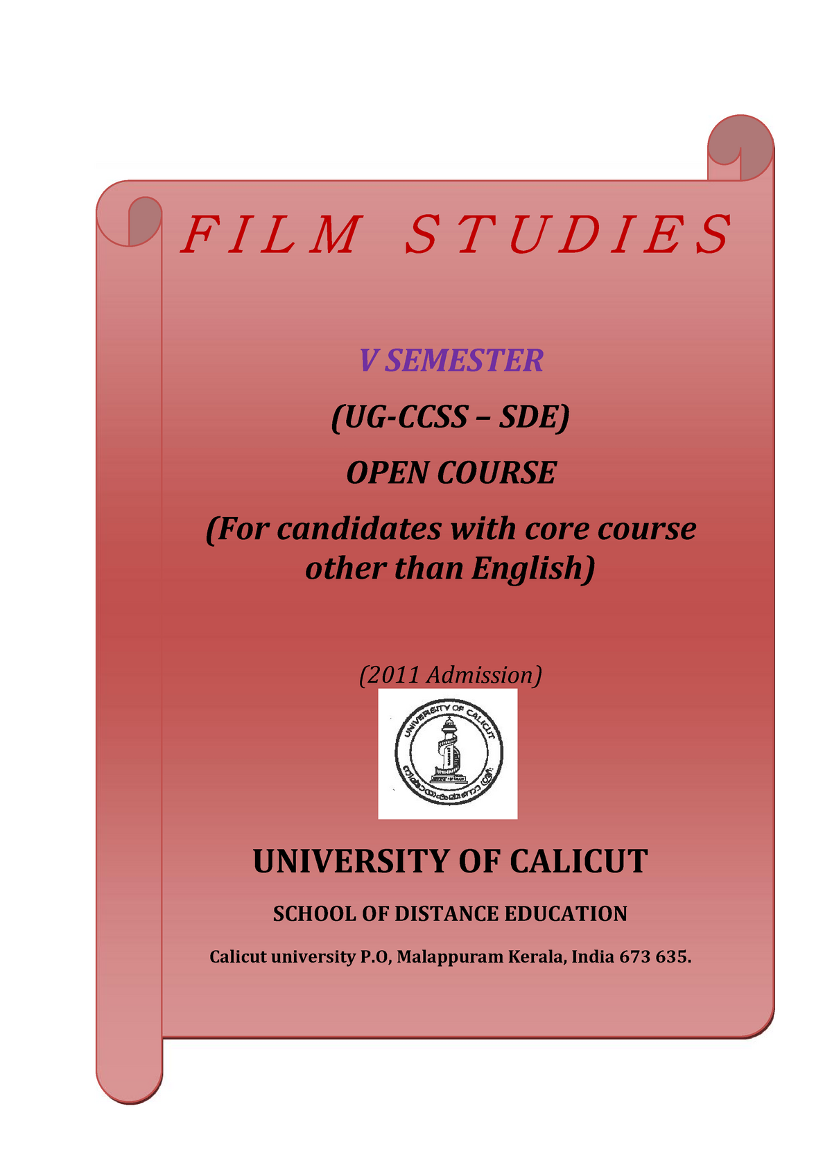 Film Studiesfullnotes - F I L M S T U D I E S V SEMESTER (UG-CCSS – SDE)  OPEN COURSE (For candidates - Studocu