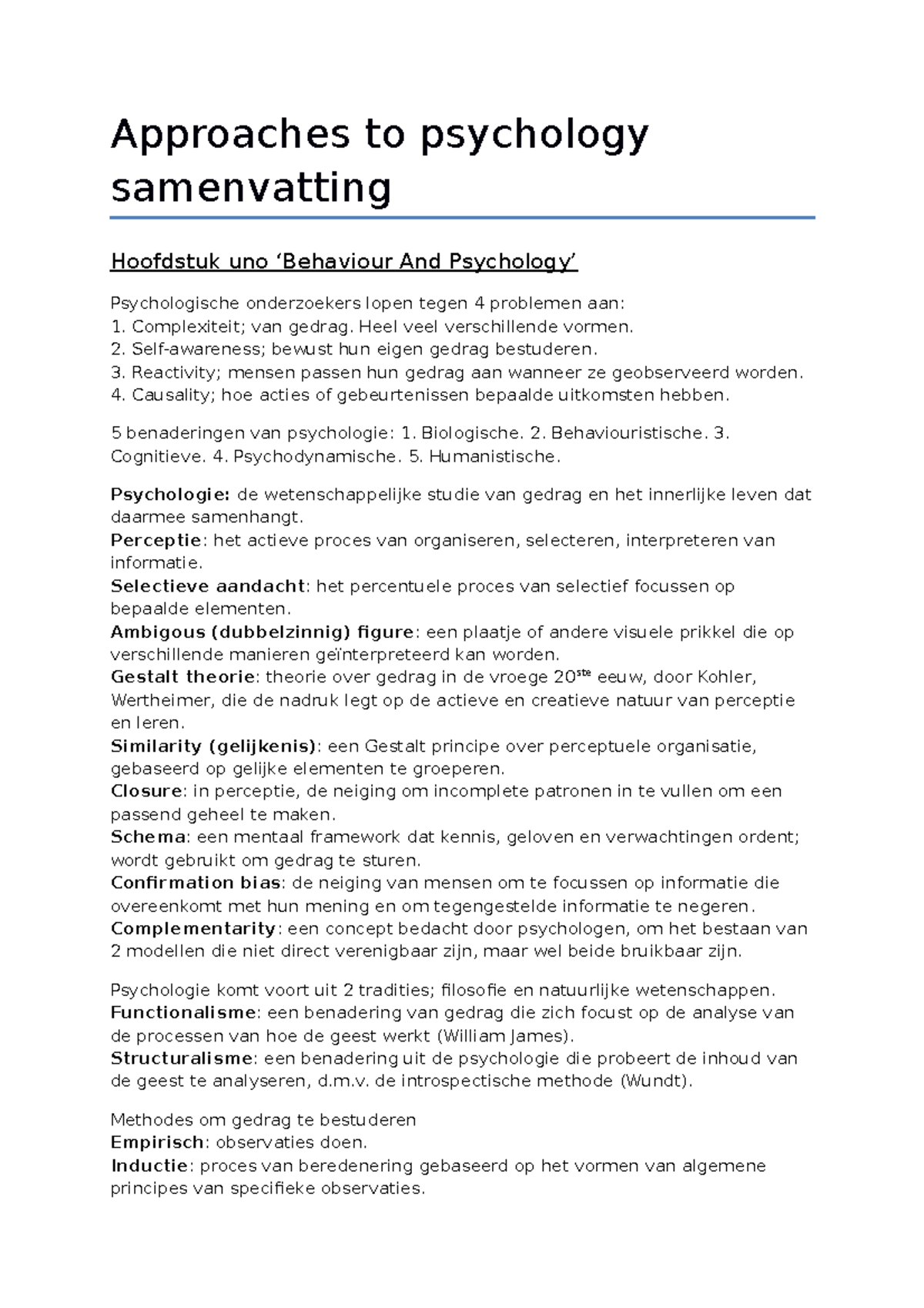 approaches-to-psychology-samenvatting-van-gedrag-heel-veel