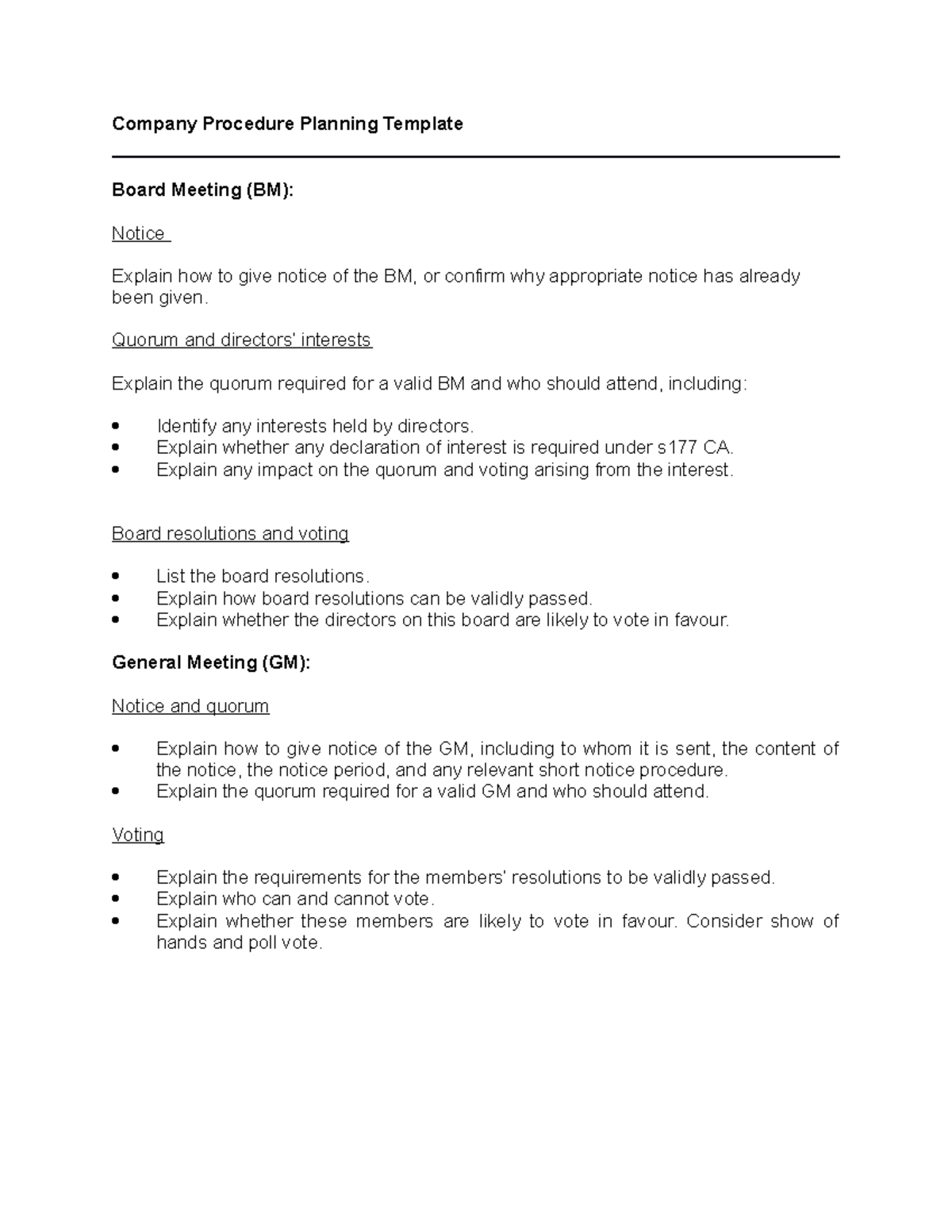 Company Procedure Planning Template - Quorum and directors’ interests ...