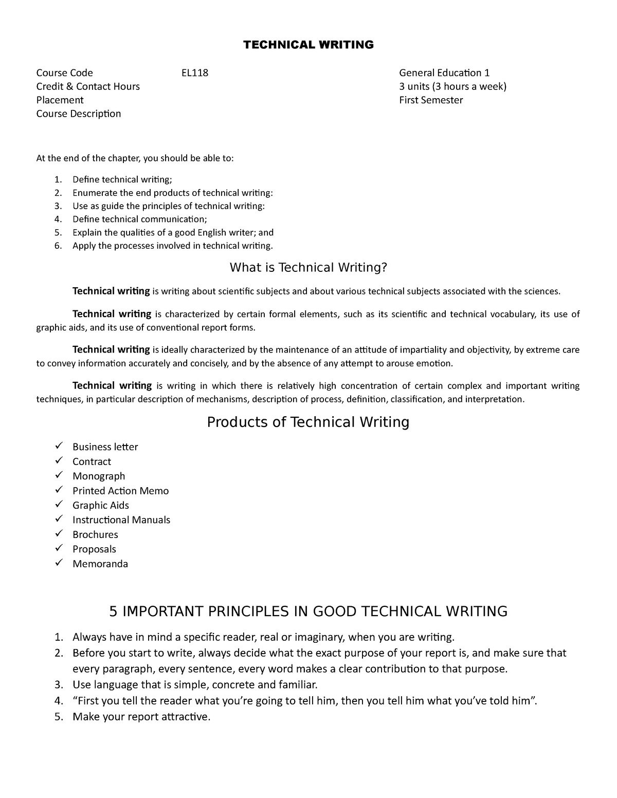 end products of technical writing