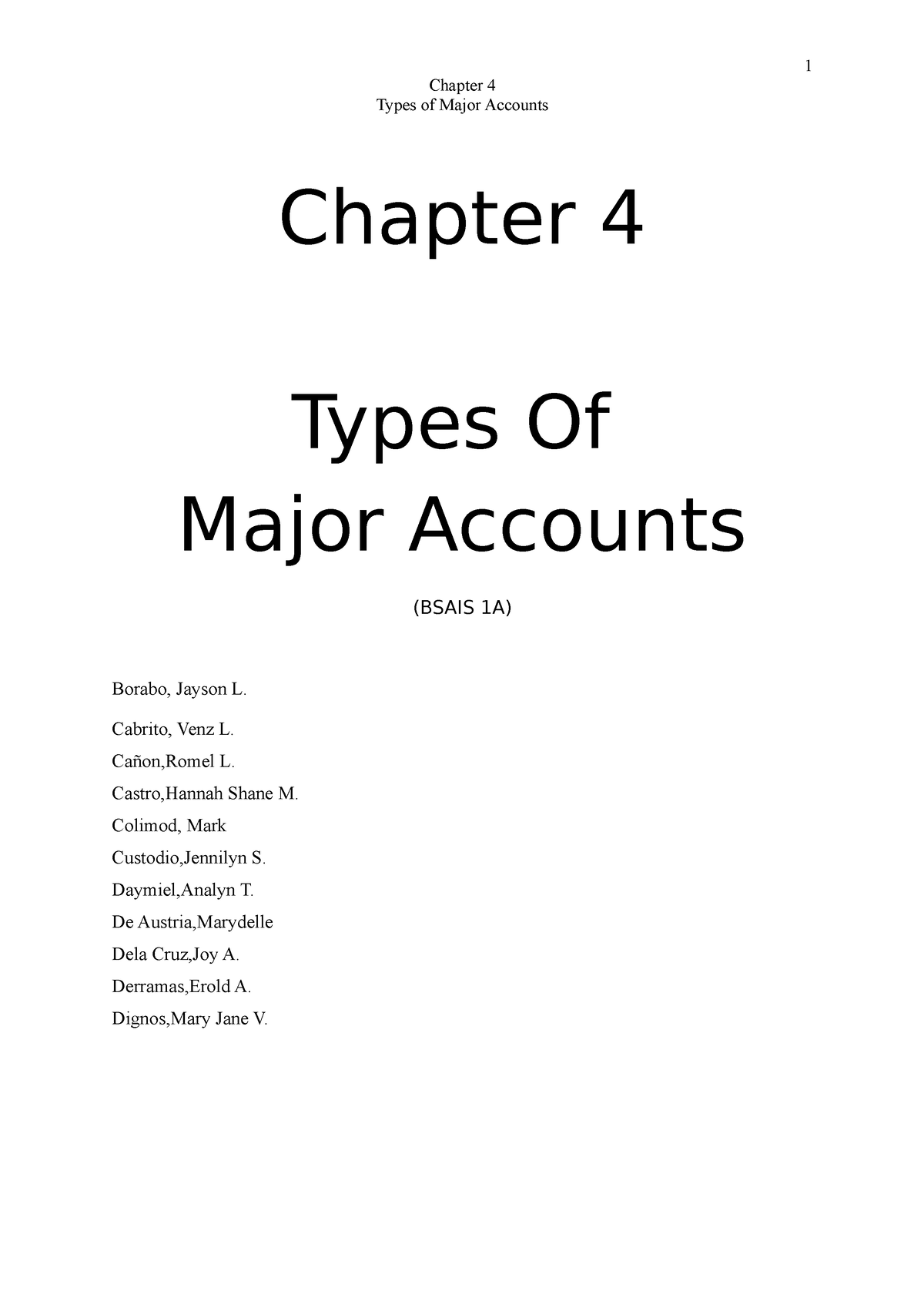 Types OF Major Accounts Bsais 1A Group 2 - Chapter 4 Types Of Major ...