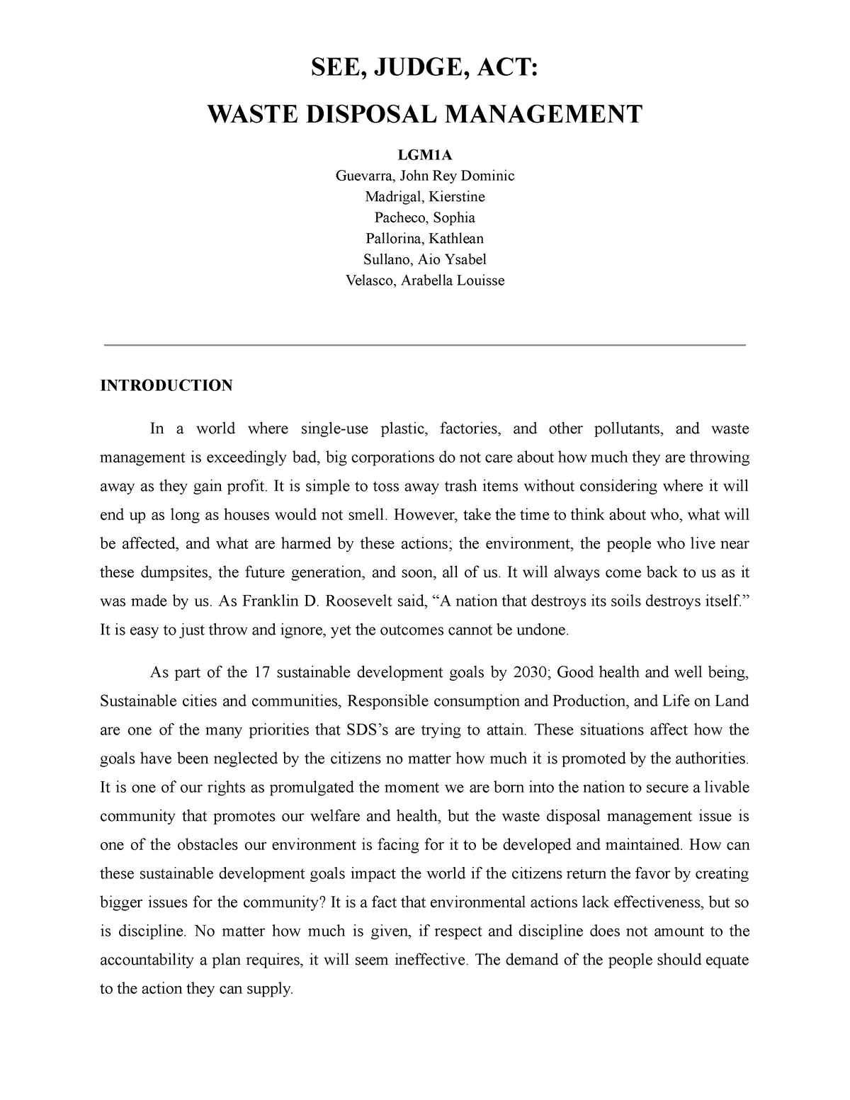 NSTP Integration- Assignment - SEE, JUDGE, ACT: WASTE DISPOSAL ...