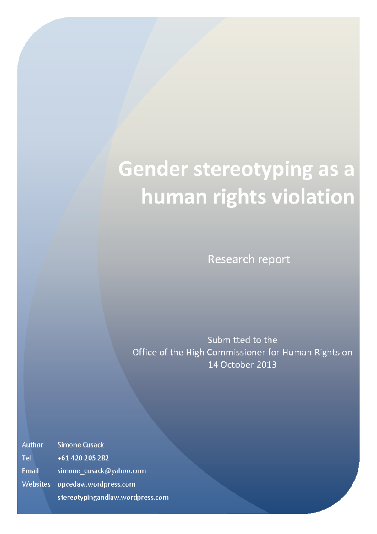 M01 S09 Cusack Gender Stereotyping AS A Human Violation - Gender ...