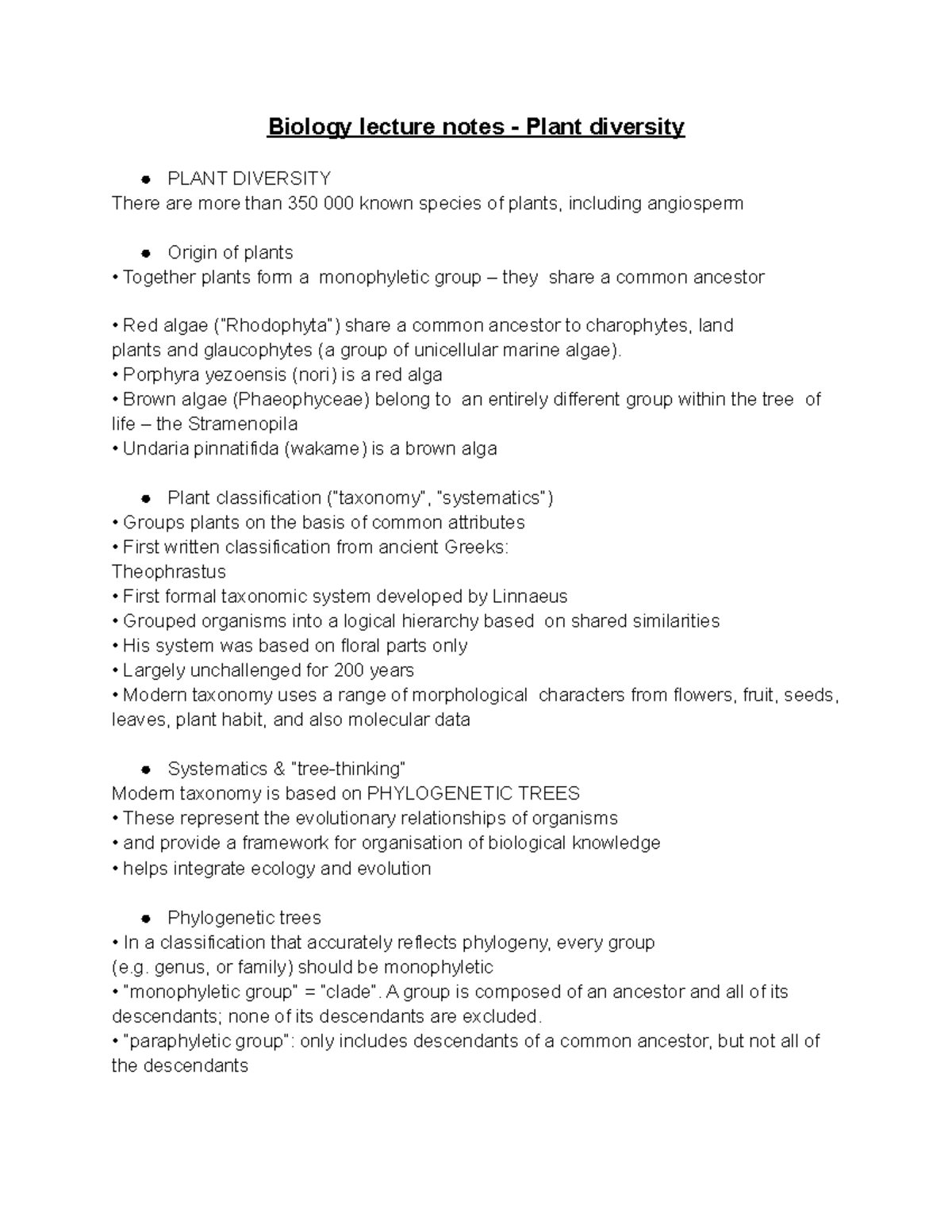 Biology lecture notes - Plant diversity - Porphyra yezoensis (nori) is ...