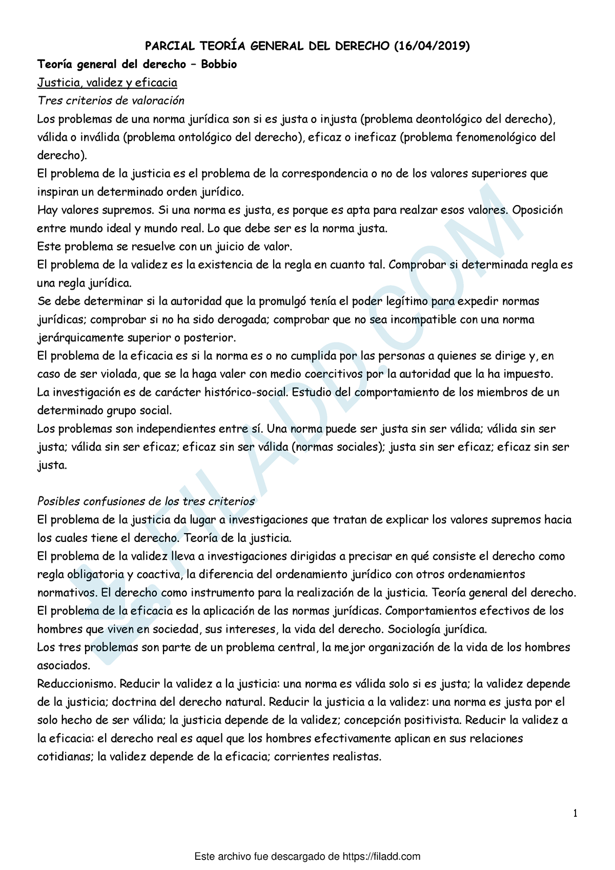 Parcial Teoria General DEL Derecho 1 - 1 PARCIAL TEORÍA GENERAL DEL ...