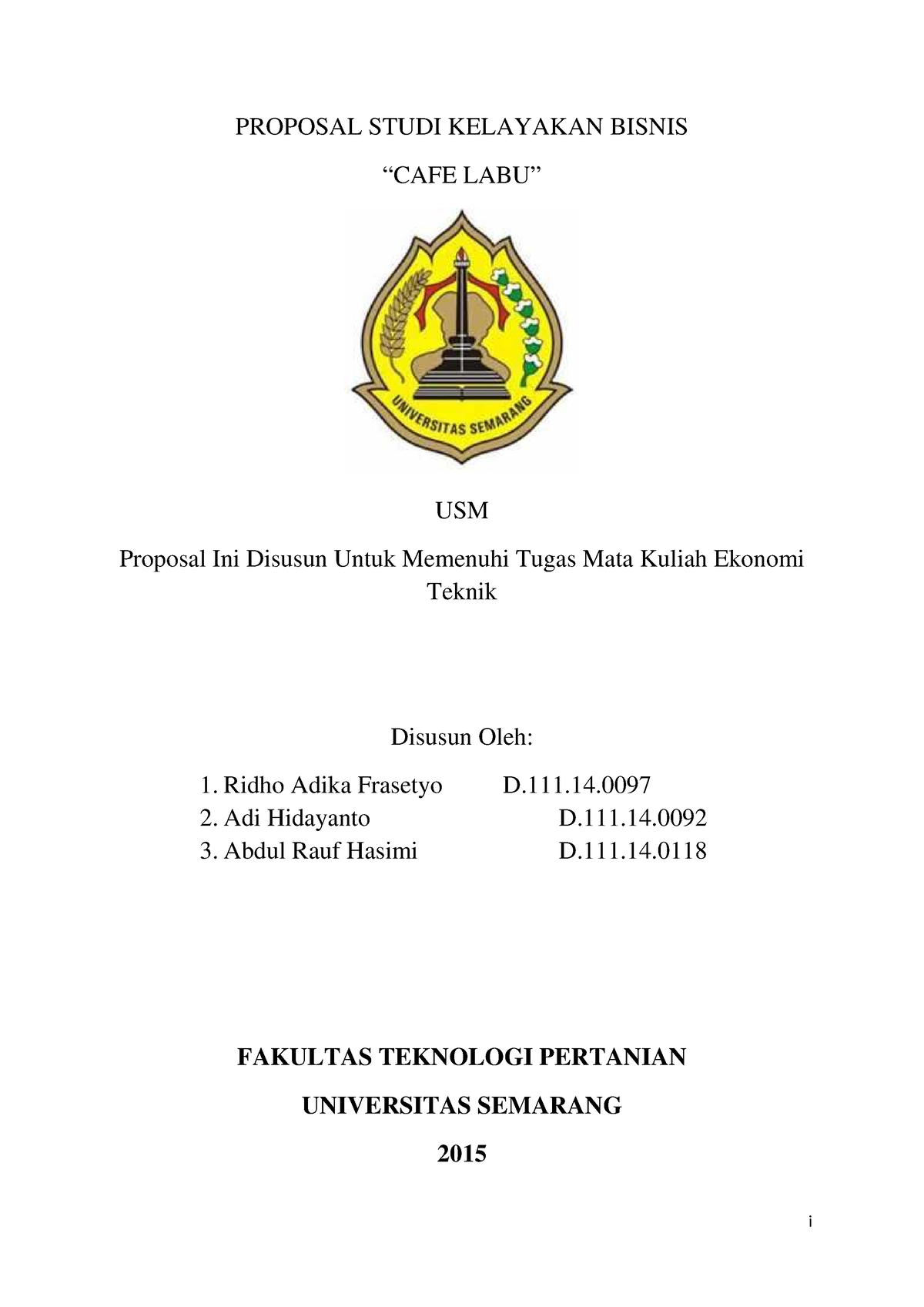 Proposal Studi Kelayakan Bisnis Pdf - I PROPOSAL STUDI KELAYAKAN BISNIS ...