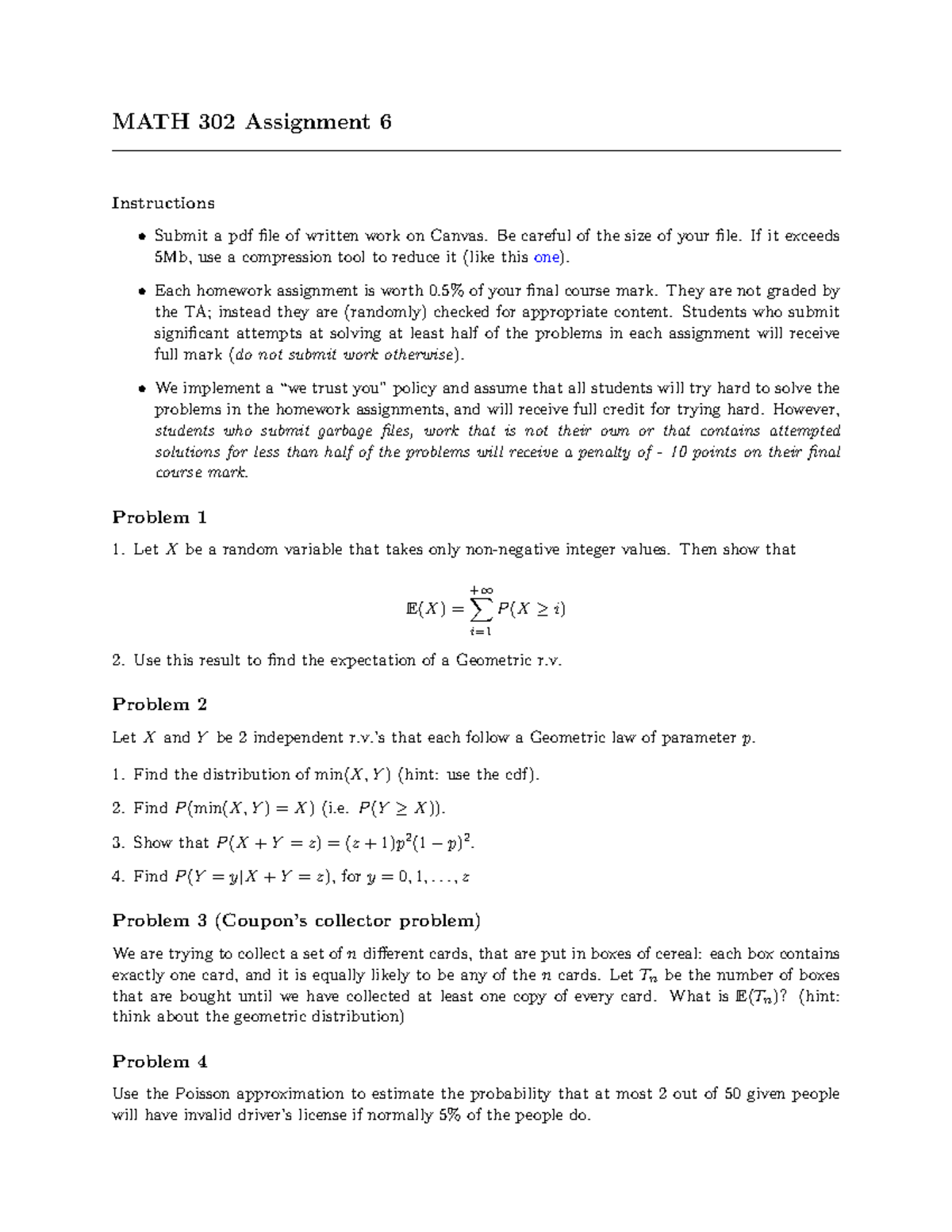 Hw6 Homework Number 6 Math 302 Assignment 6 Instructions Submit A Pdf File Of Written Work