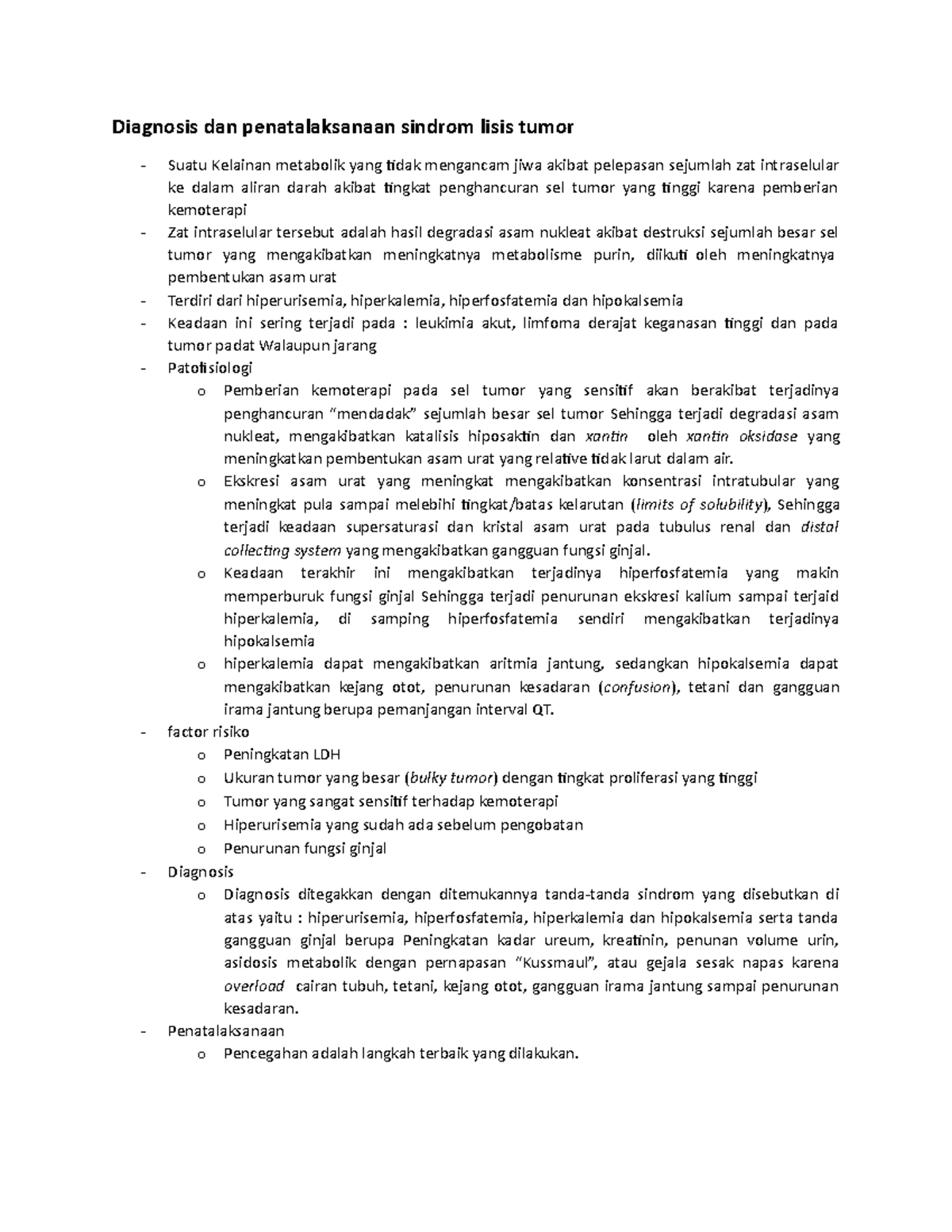 Diagnosis Dan Penatalaksanaan Sindrom Lisis Tumor - Diagnosis Dan ...