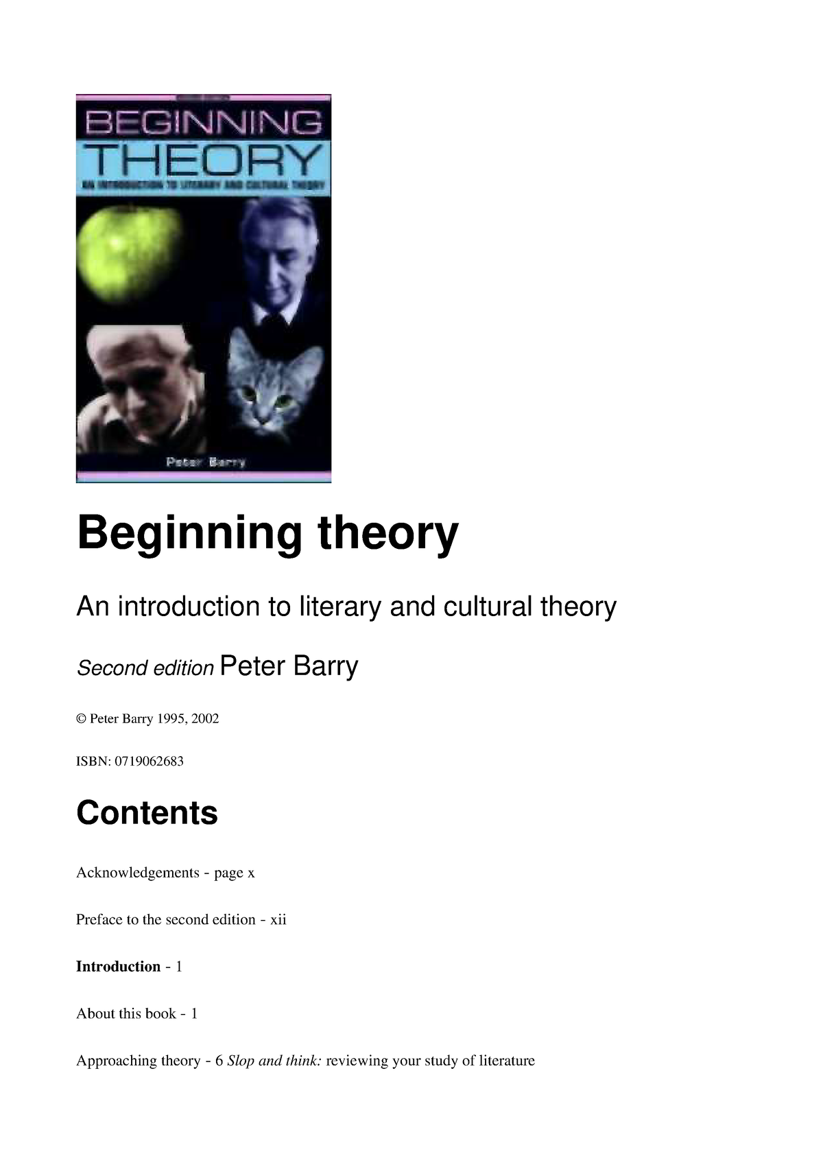 Beginning Theory An Introduction To Literary And Cultural Theory By ...