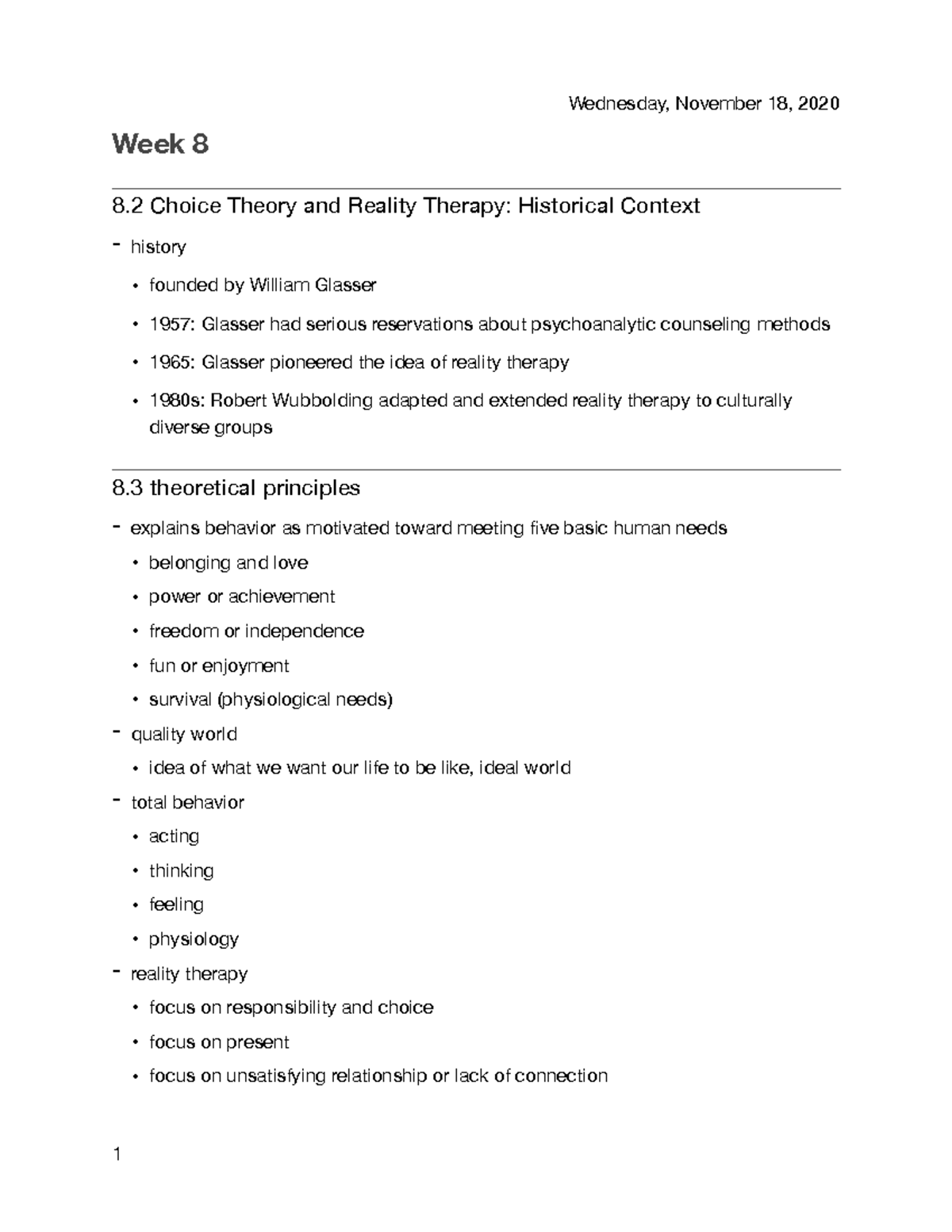 612 week 8 - lecture notes - Wednesday, November 18, 2020 Week 8 8 ...