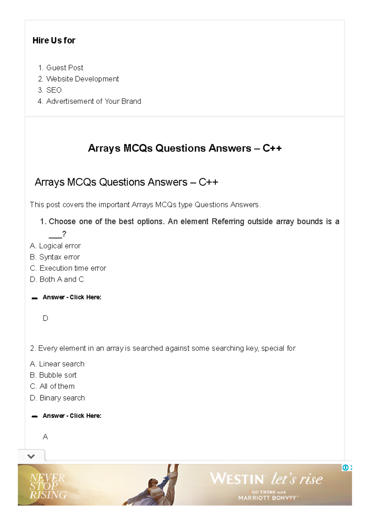 Arrays MCQs Questions Answers - C++ T4Tutorials - Hire Us For Guest ...