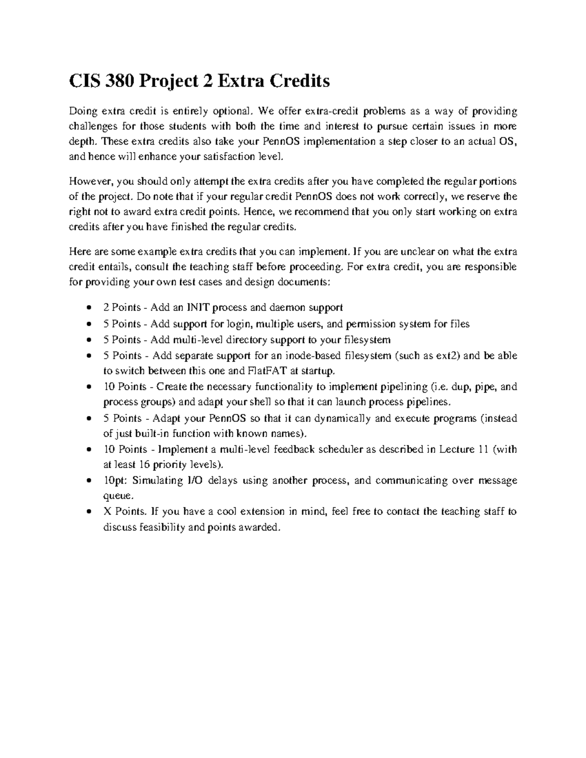 CIS Project 2 Extra Credits CIS 380 Project 2 Extra Credits Doing