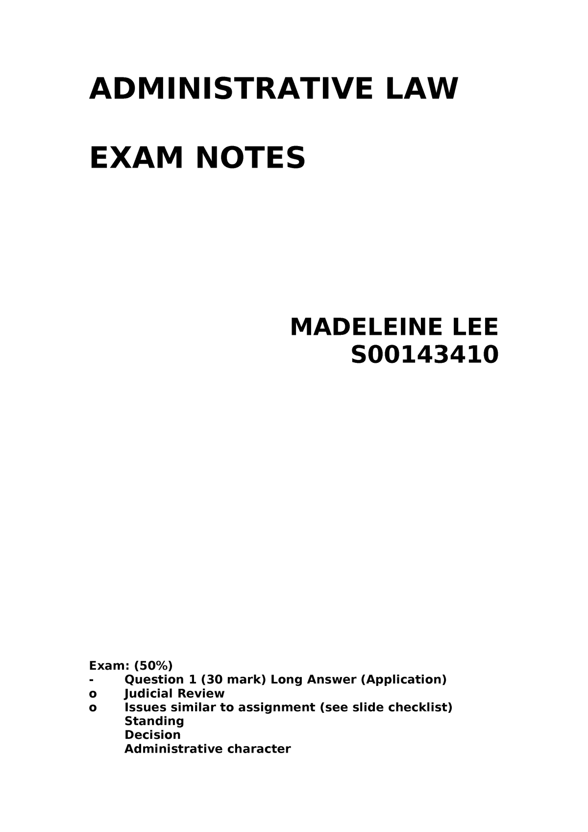 Administrative Law Exam Notes Lecture Notes Lectures 1 12