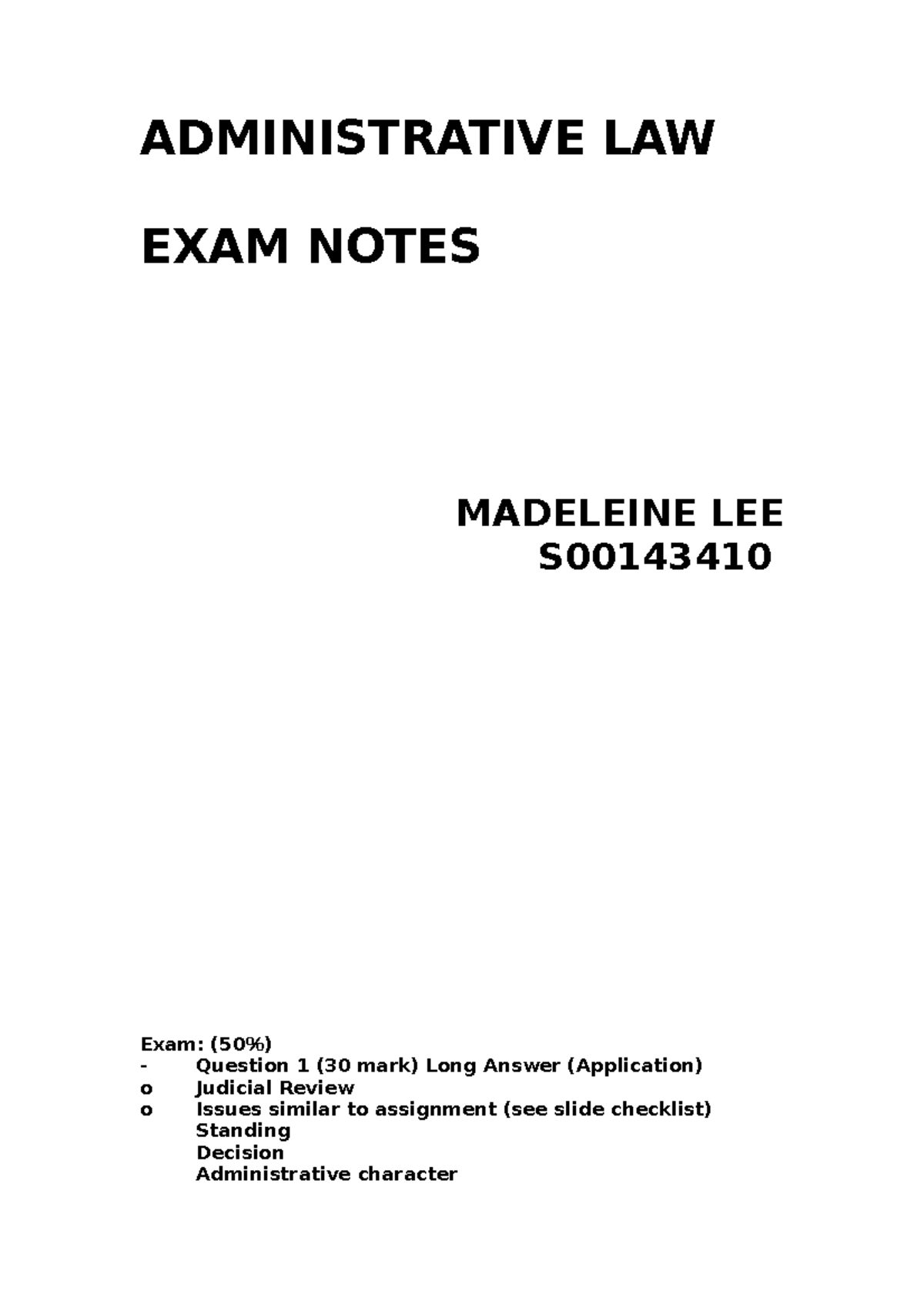 Administrative Law Exam Notes - Lecture notes, lectures 1 - 12 ...