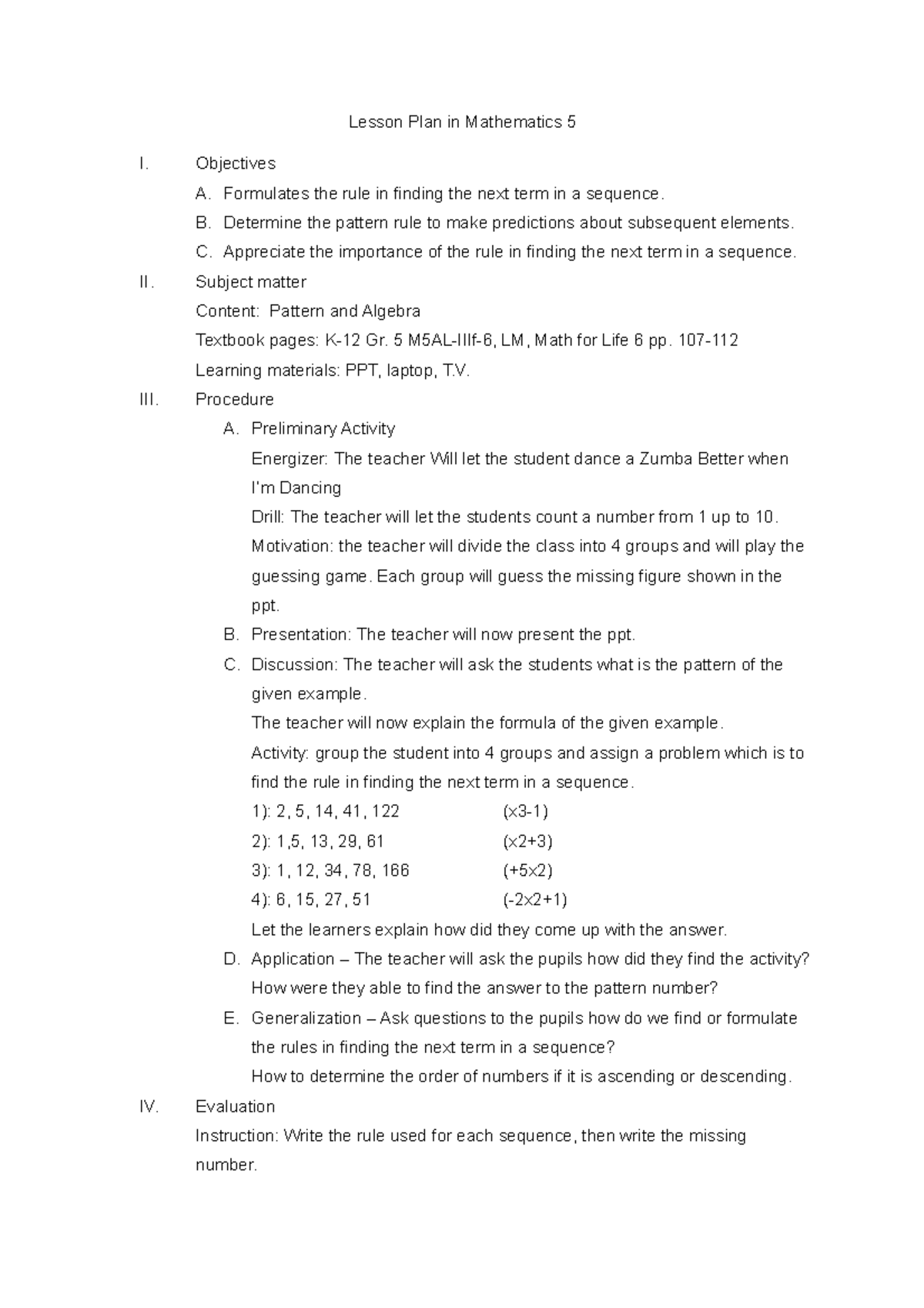 Lesson Plan in Mathematics 5 day 3 - Lesson Plan in Mathematics 5 I ...