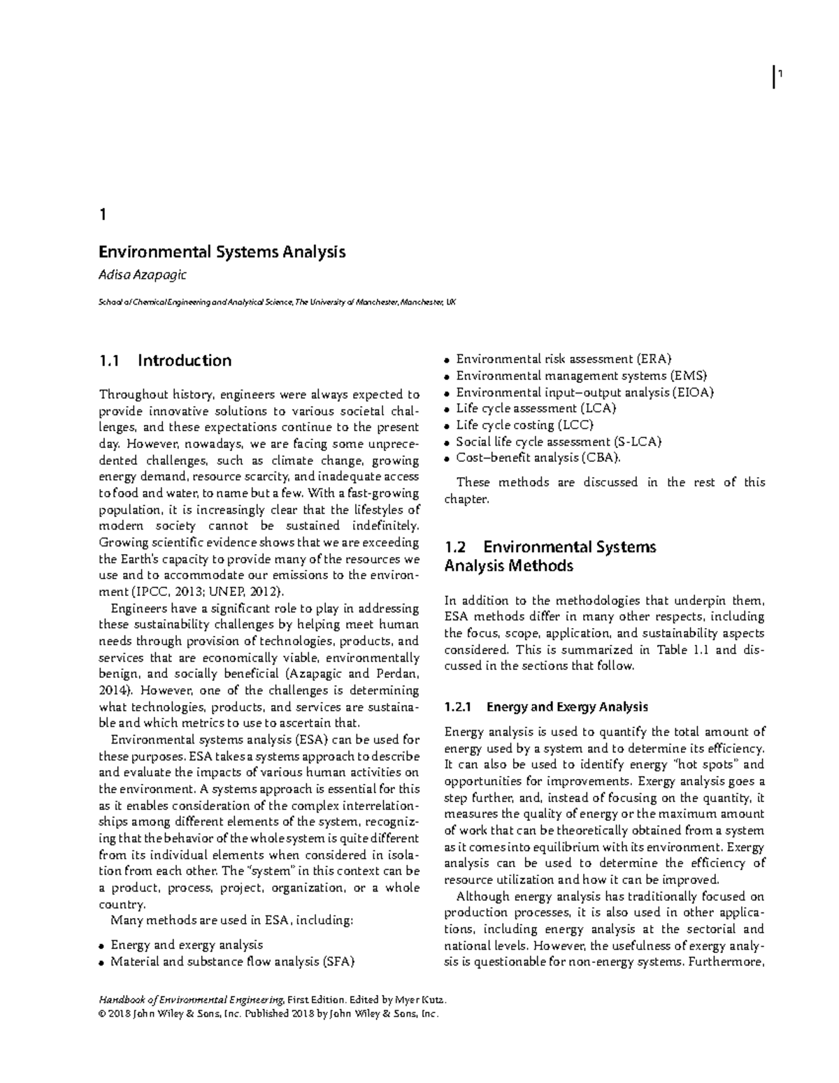 ESA Handbook of Environmental Engineering, First Edition. Edited by