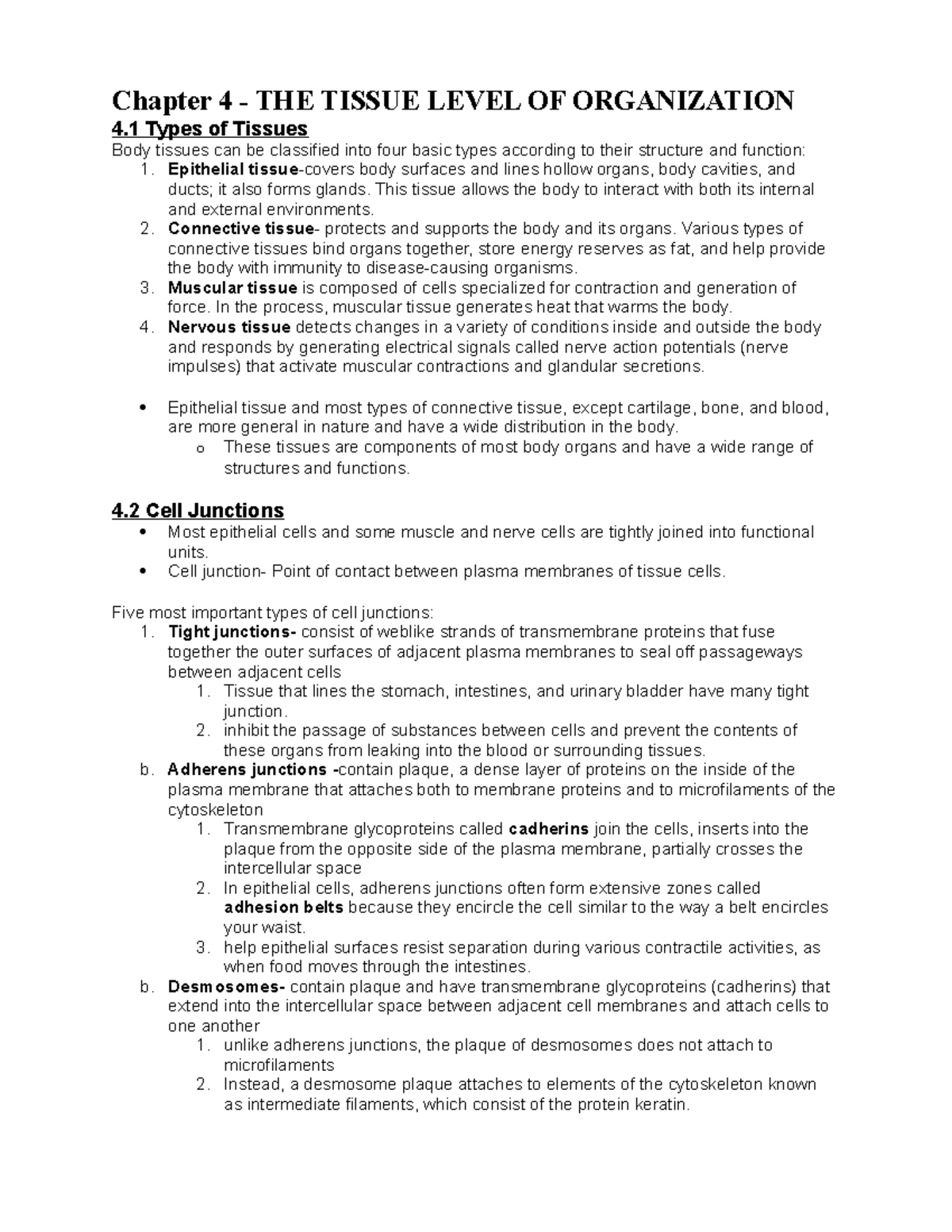 Chapter 4 - Chapter 4 - THE TISSUE LEVEL OF ORGANIZATION 4 Types Of ...