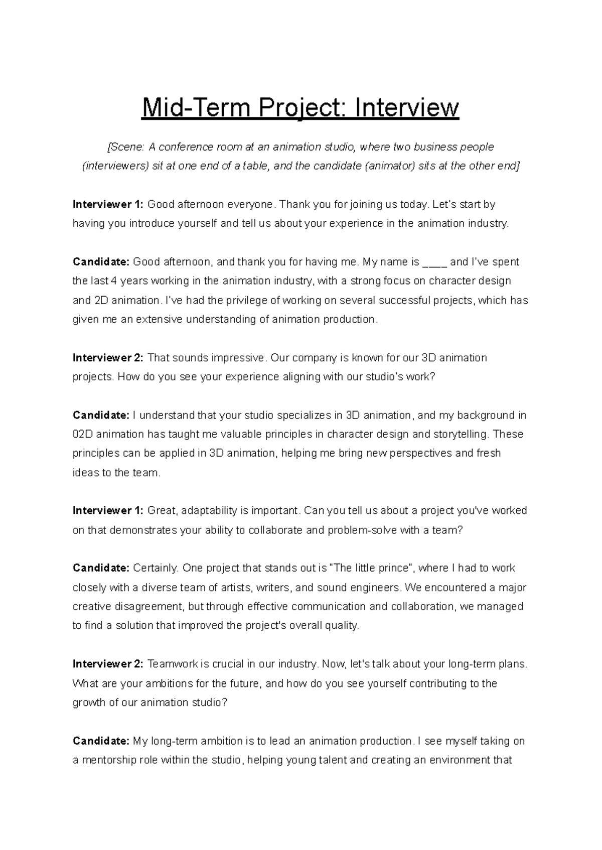 Job interview - Mid-Term Project: Interview [Scene: A conference room ...