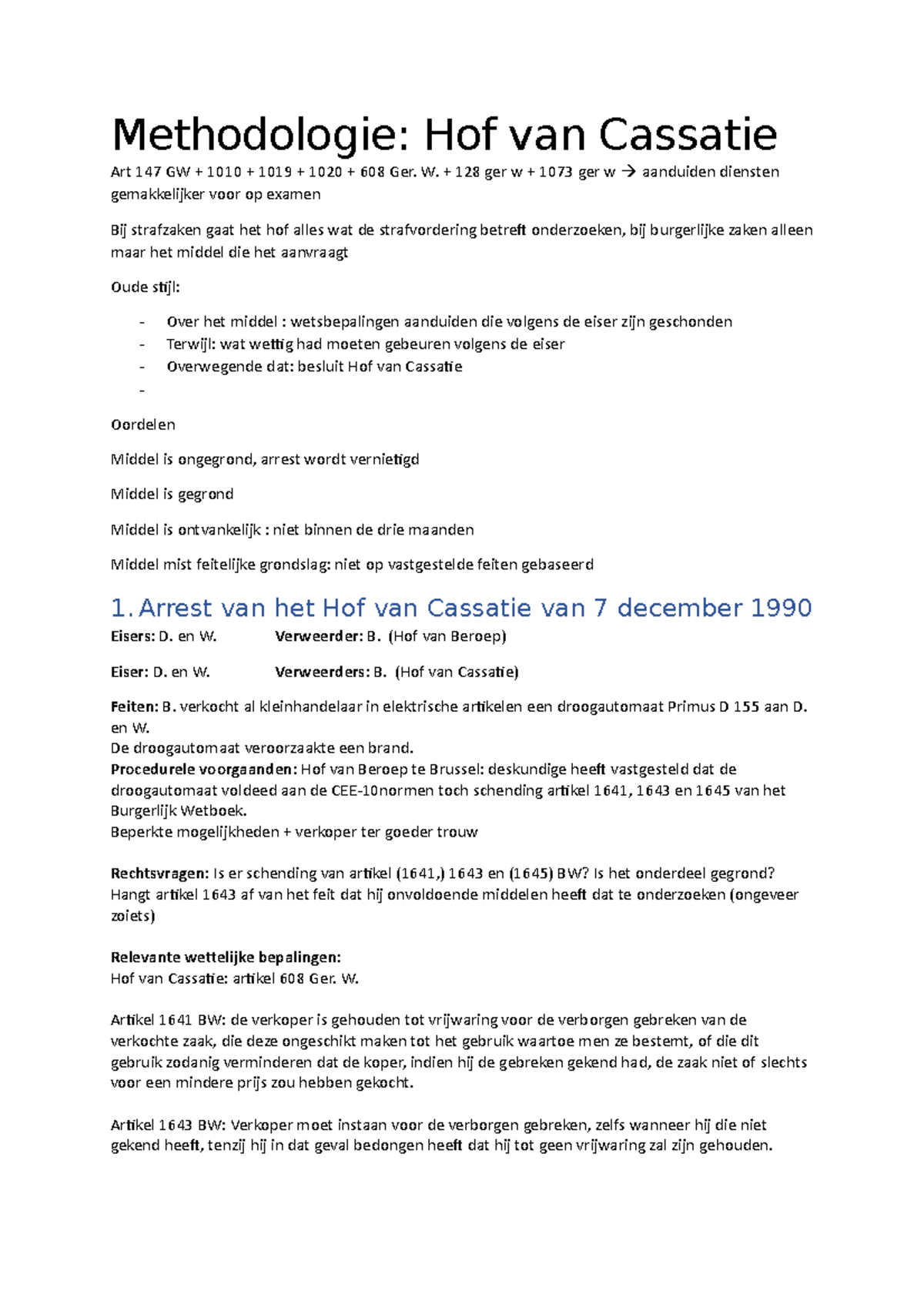 Hof Van Cassatie - Methodologie: Hof Van Cassatie Art 147 GW + 1010 ...