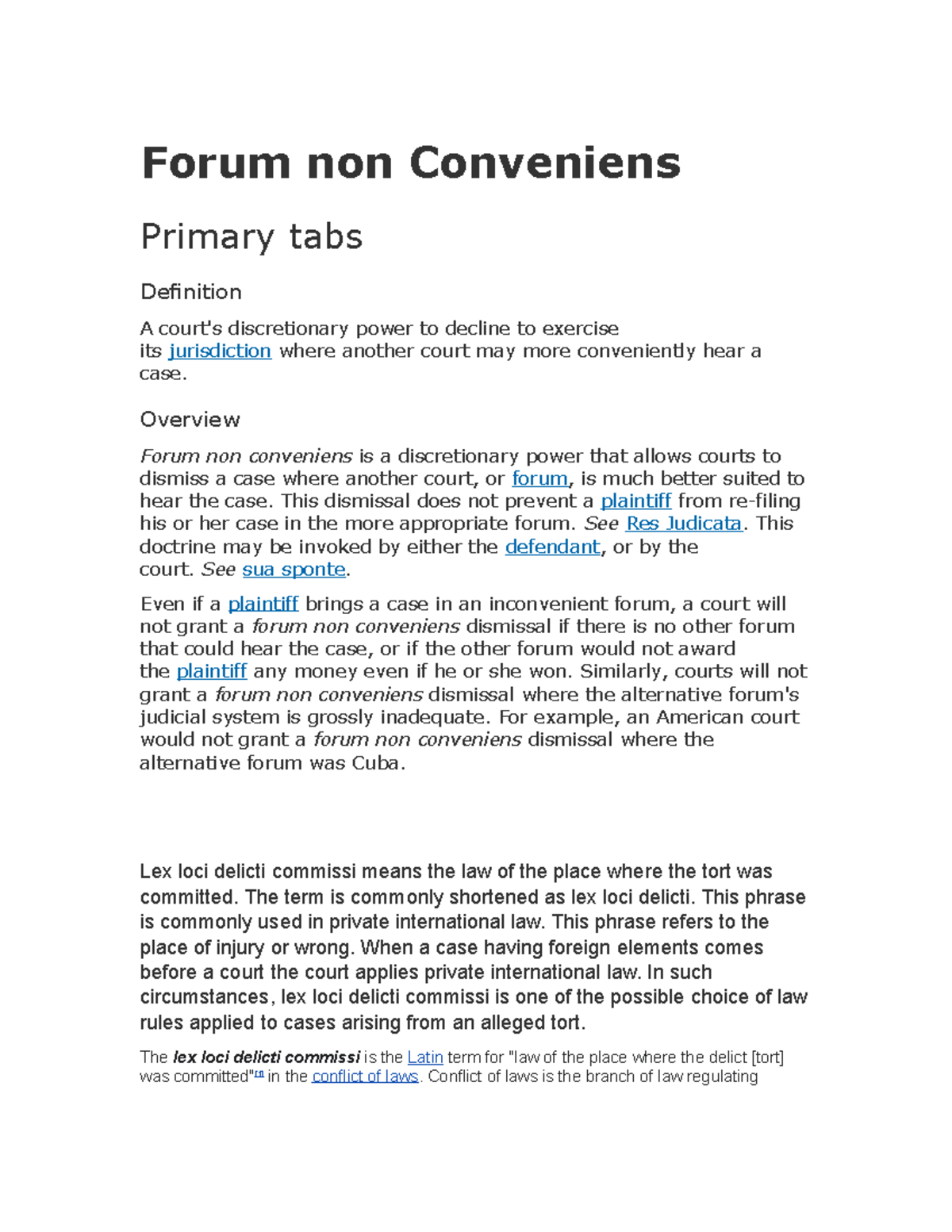 Forum non Conveniens tutorial degree in law MMU Studocu